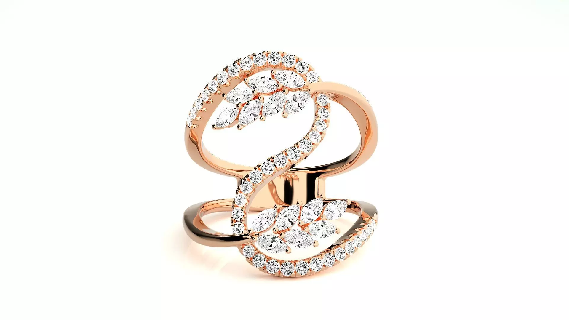 Marquise Diamonds High Jewelry Cocktail Ring 3dm stl renders 3D print model_0