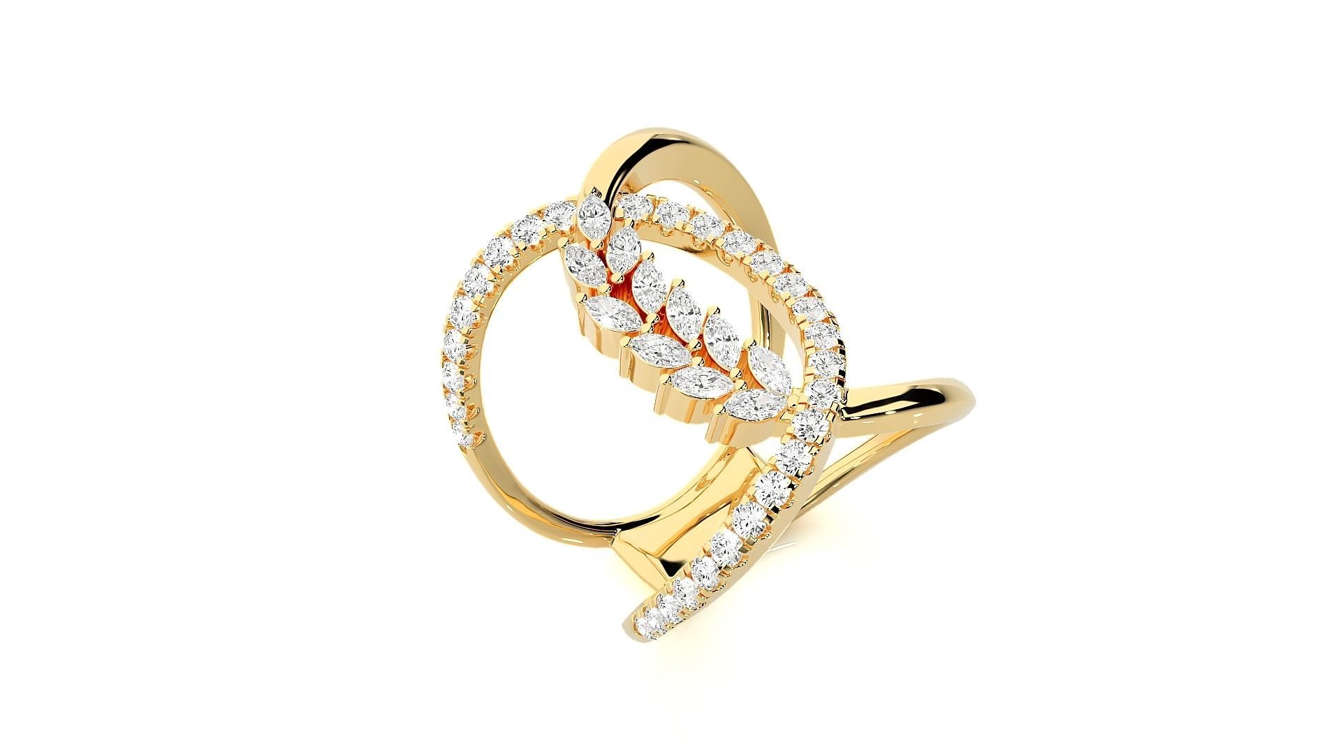 Marquise Diamonds High Jewelry Cocktail Ring 3dm stl renders 3D print model_9