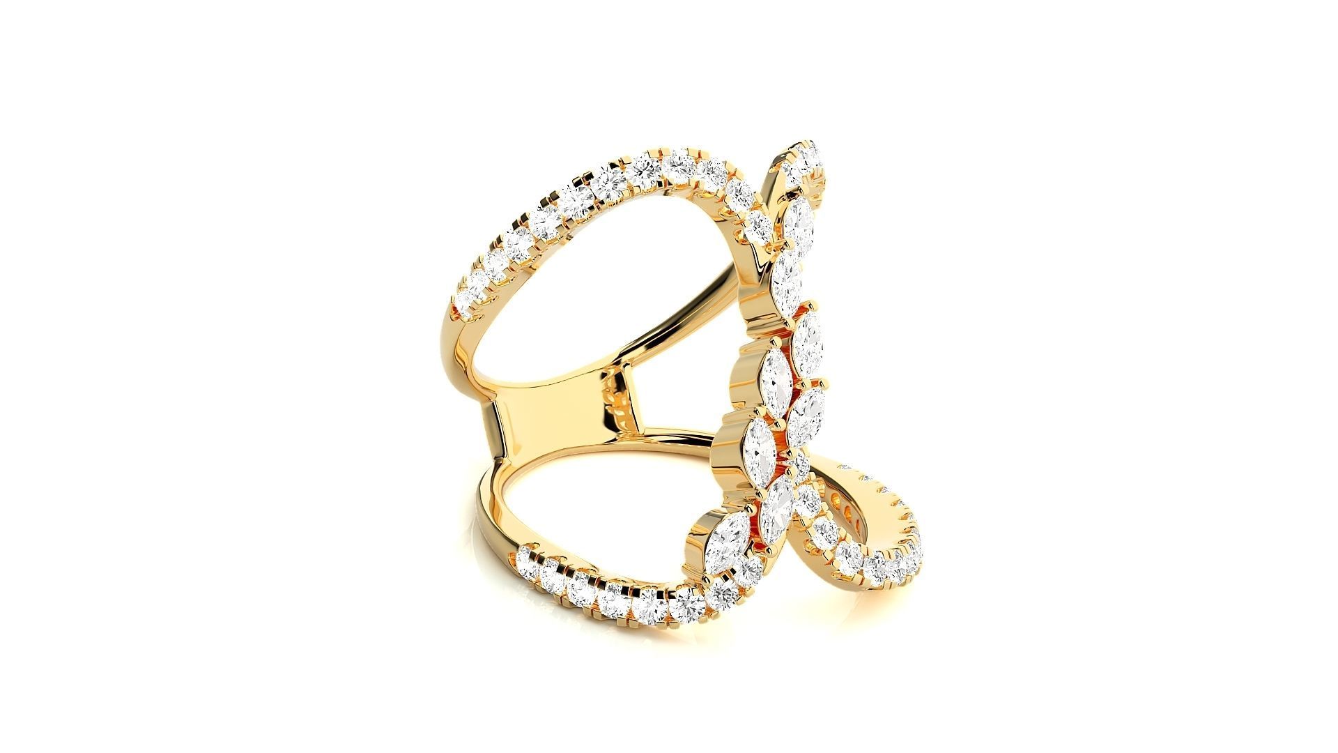 Marquise Diamonds High Jewelry Cocktail Ring 3dm stl renders 3D print model_8