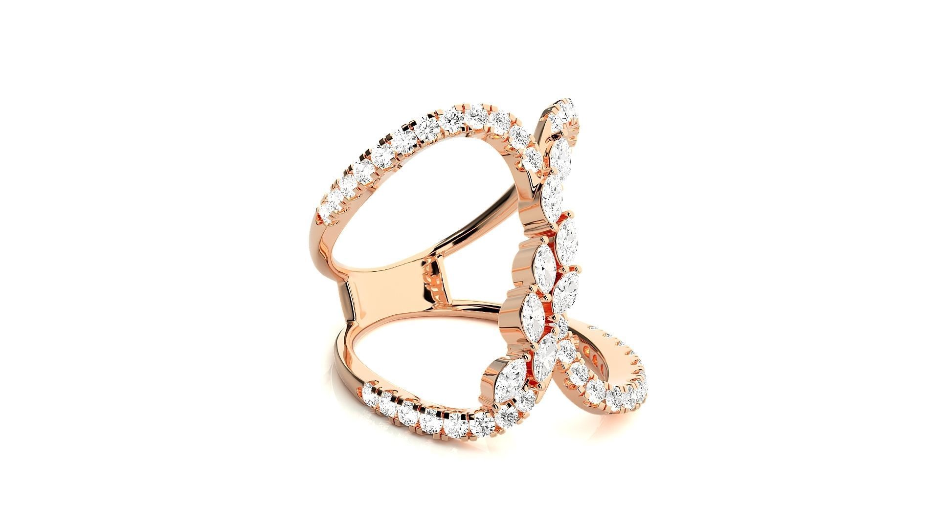 Marquise Diamonds High Jewelry Cocktail Ring 3dm stl renders 3D print model_1