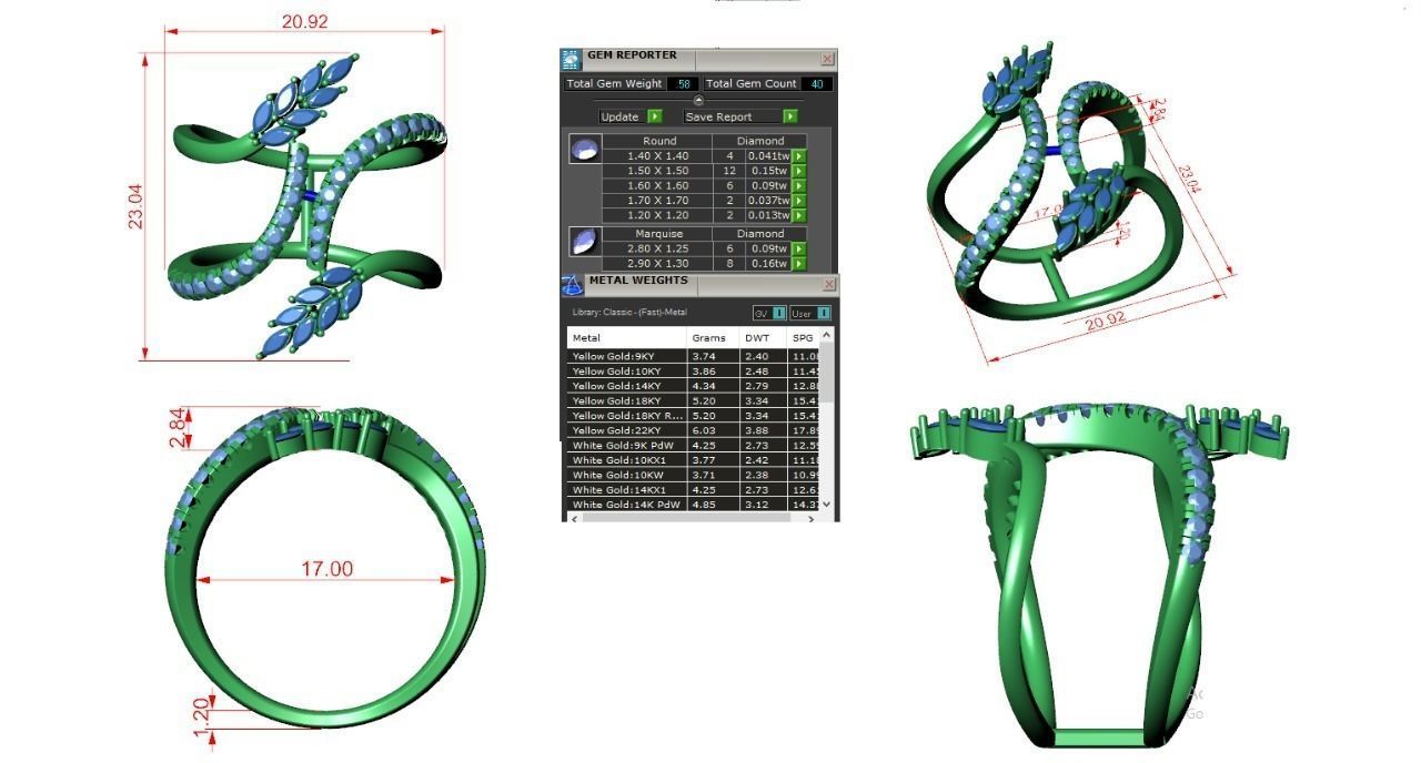 Marquise Diamonds High Jewelry Cocktail Ring 3dm stl renders 3D print model_9