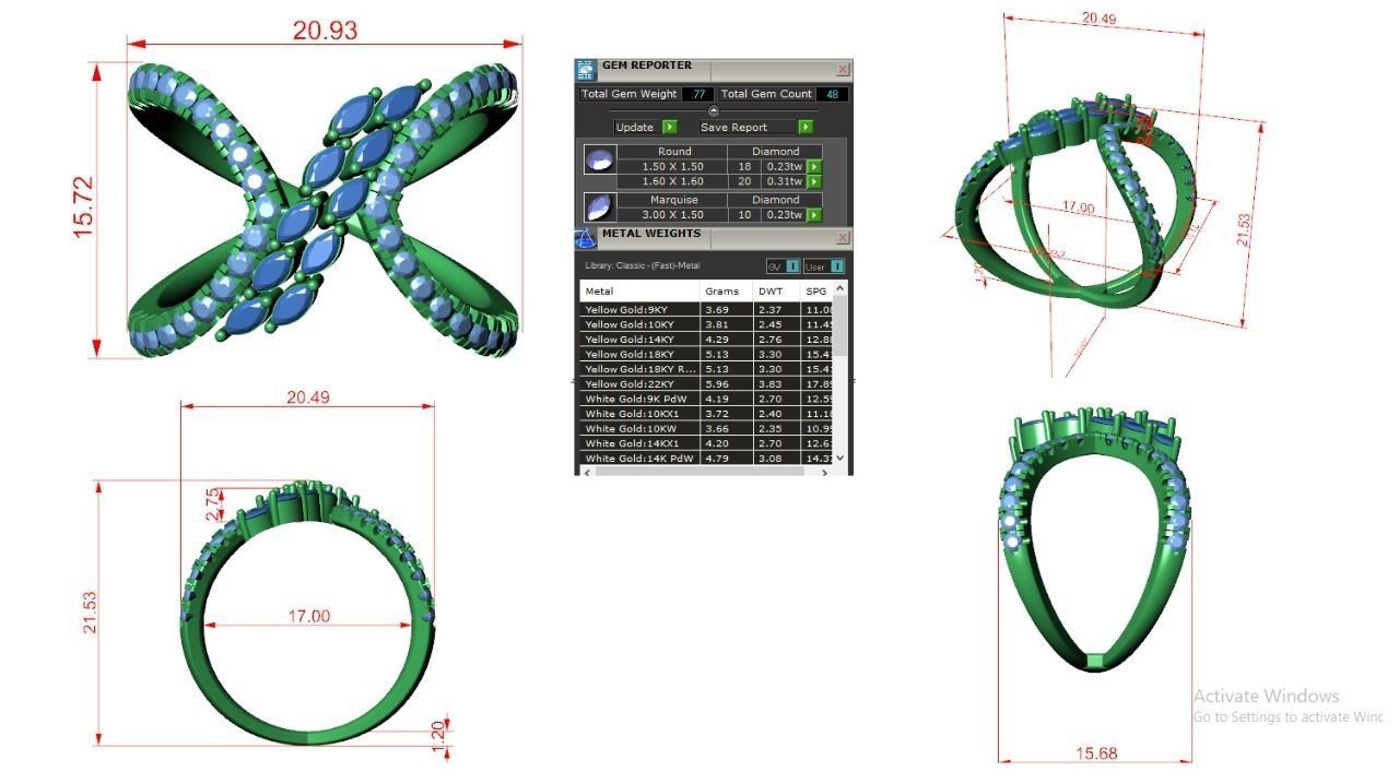 Marquise Diamonds High Jewelry Cocktail Ring 3dm stl renders 3D print model_3