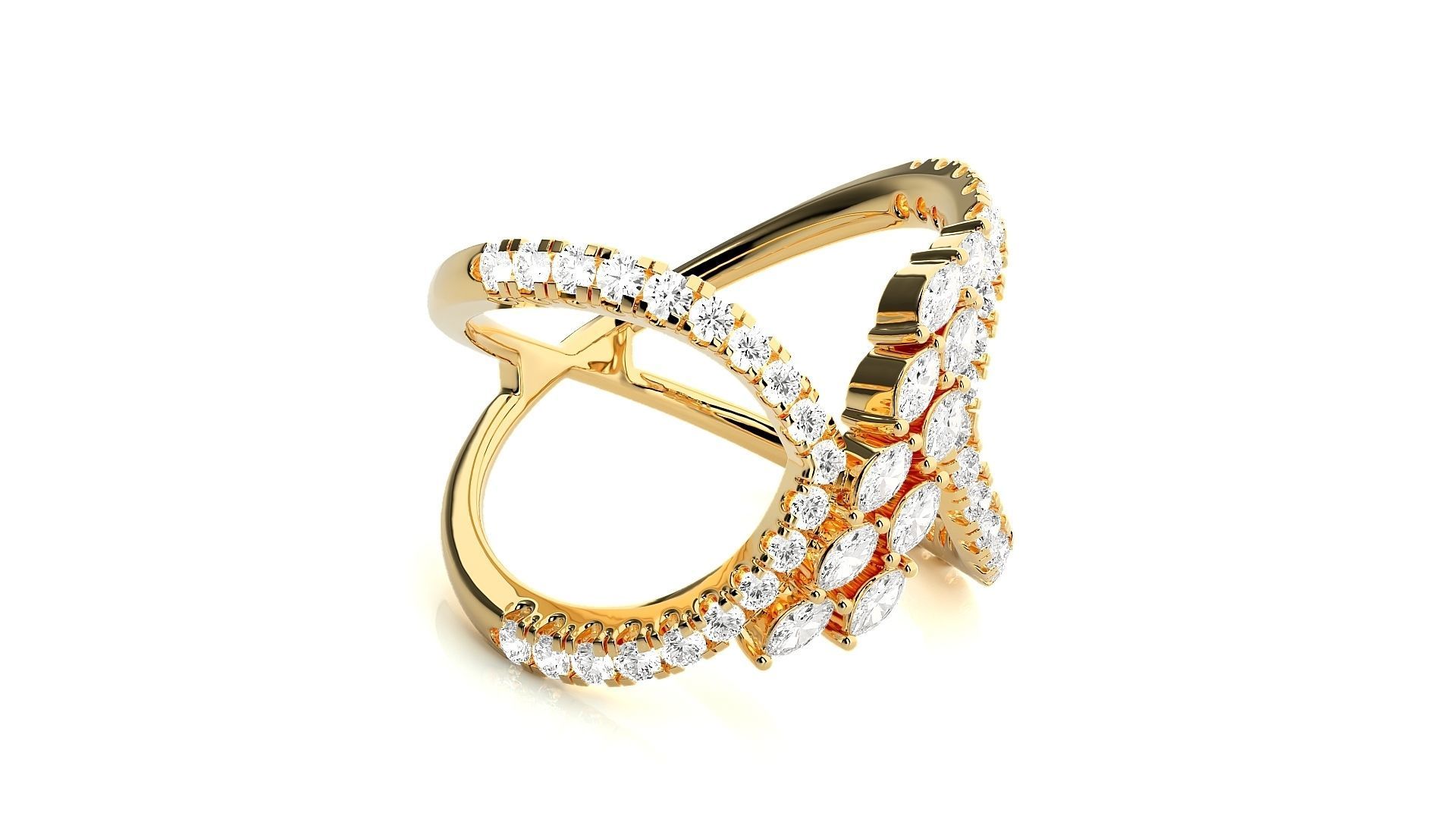 Marquise Diamonds High Jewelry Cocktail Ring 3dm stl renders 3D print model_8