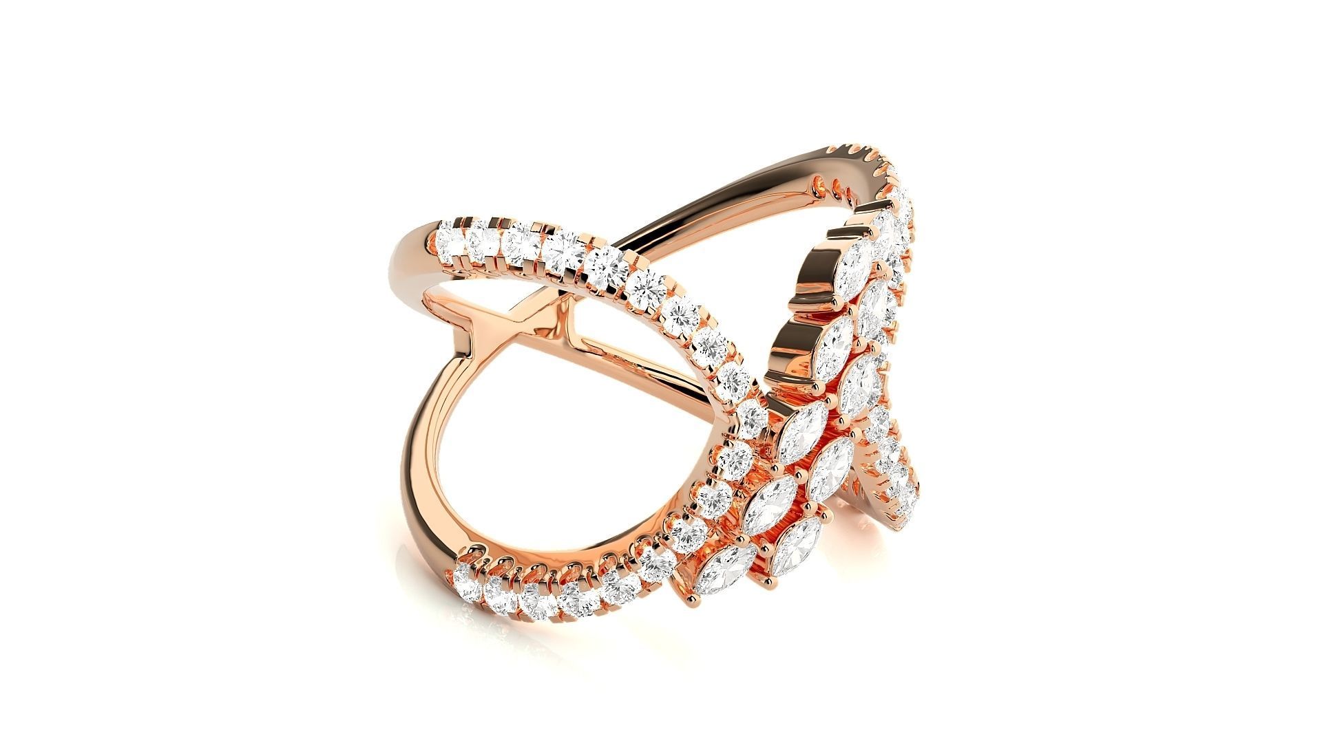 Marquise Diamonds High Jewelry Cocktail Ring 3dm stl renders 3D print model_1