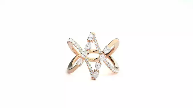 Pear Diamond High Jewelry Cocktail Ring 3dm stl renders details