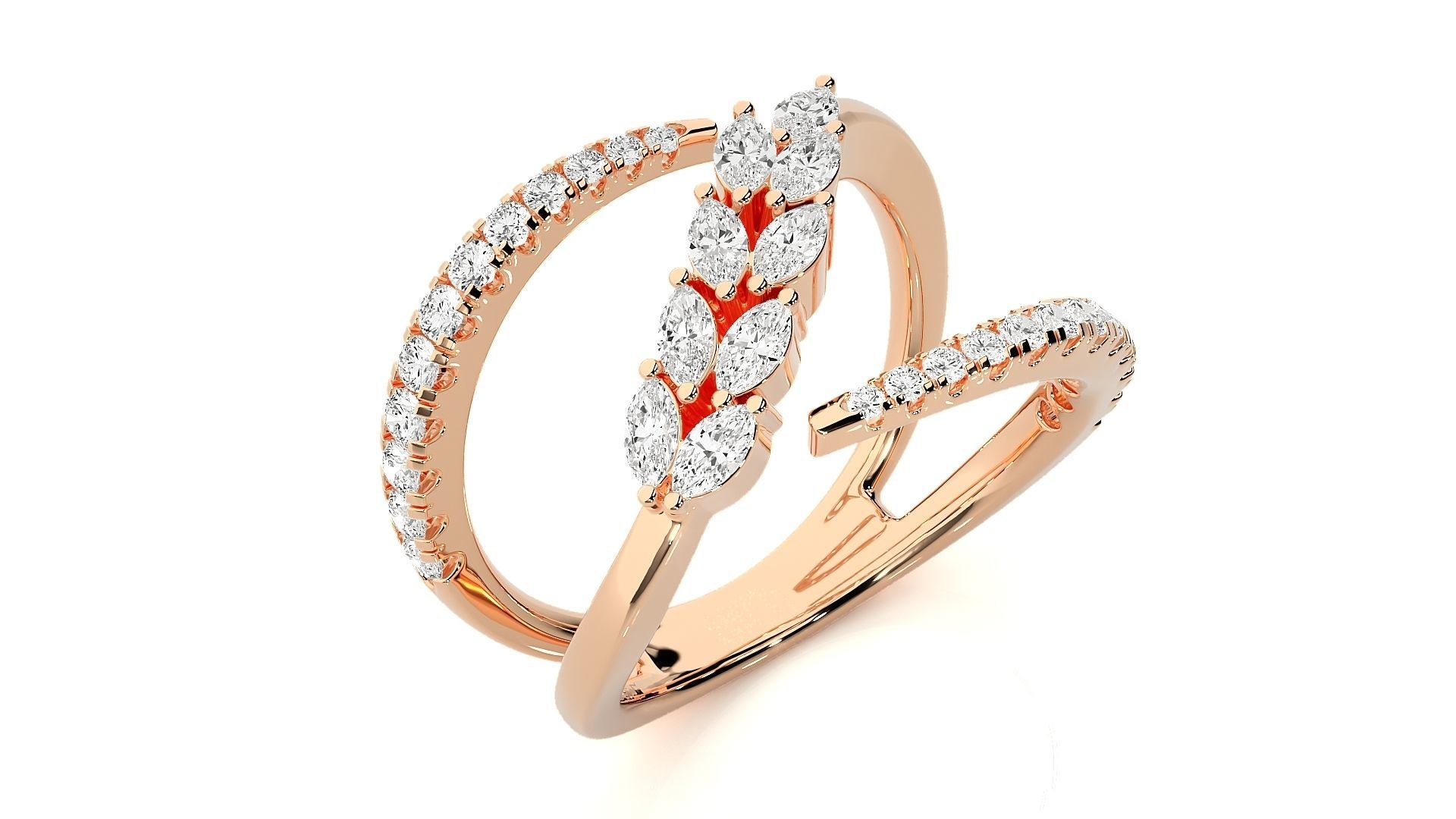 Marquise Diamonds High Jewelry Cocktail Ring 3dm stl renders 3D print model_2