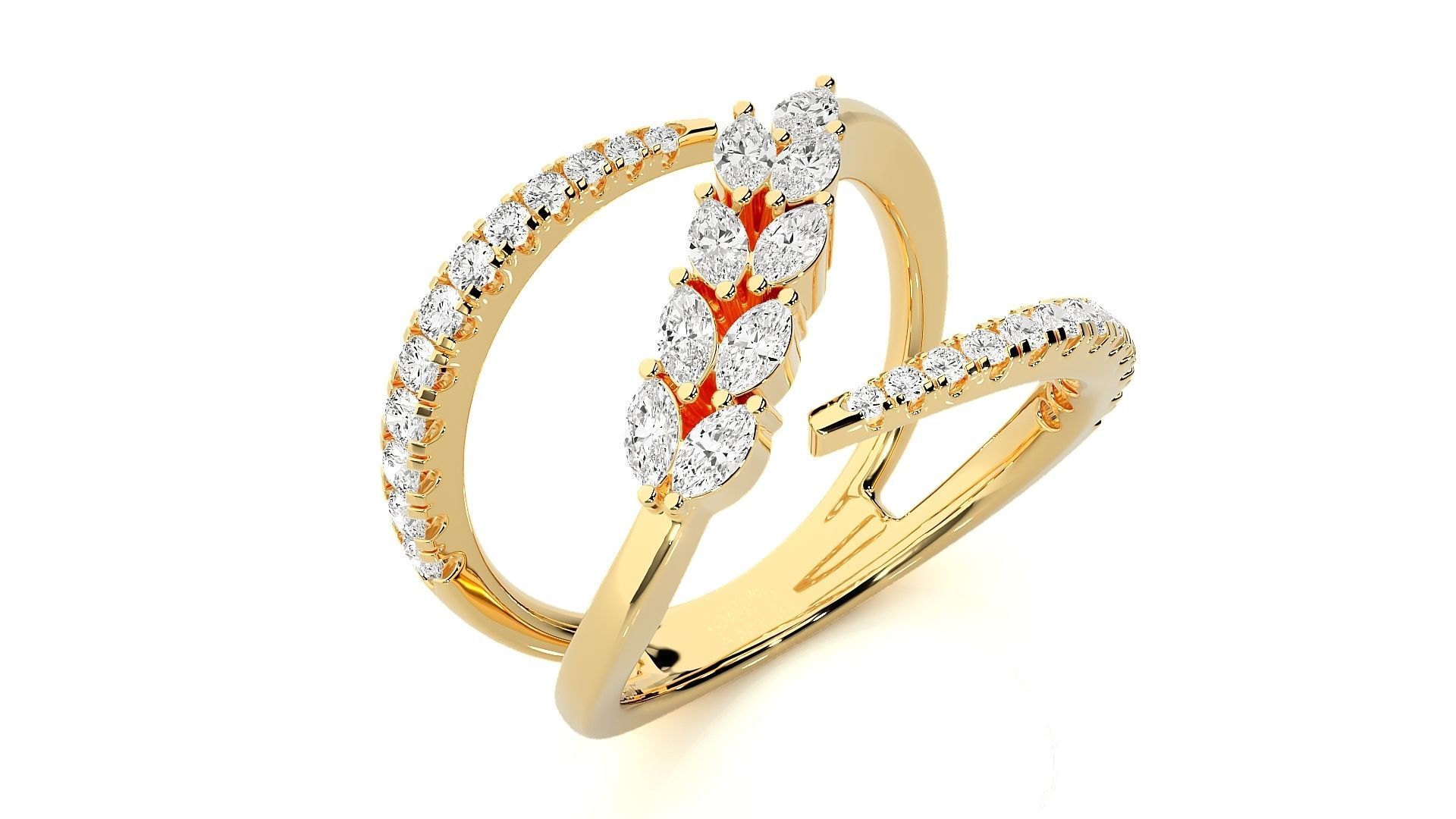 Marquise Diamonds High Jewelry Cocktail Ring 3dm stl renders 3D print model_9