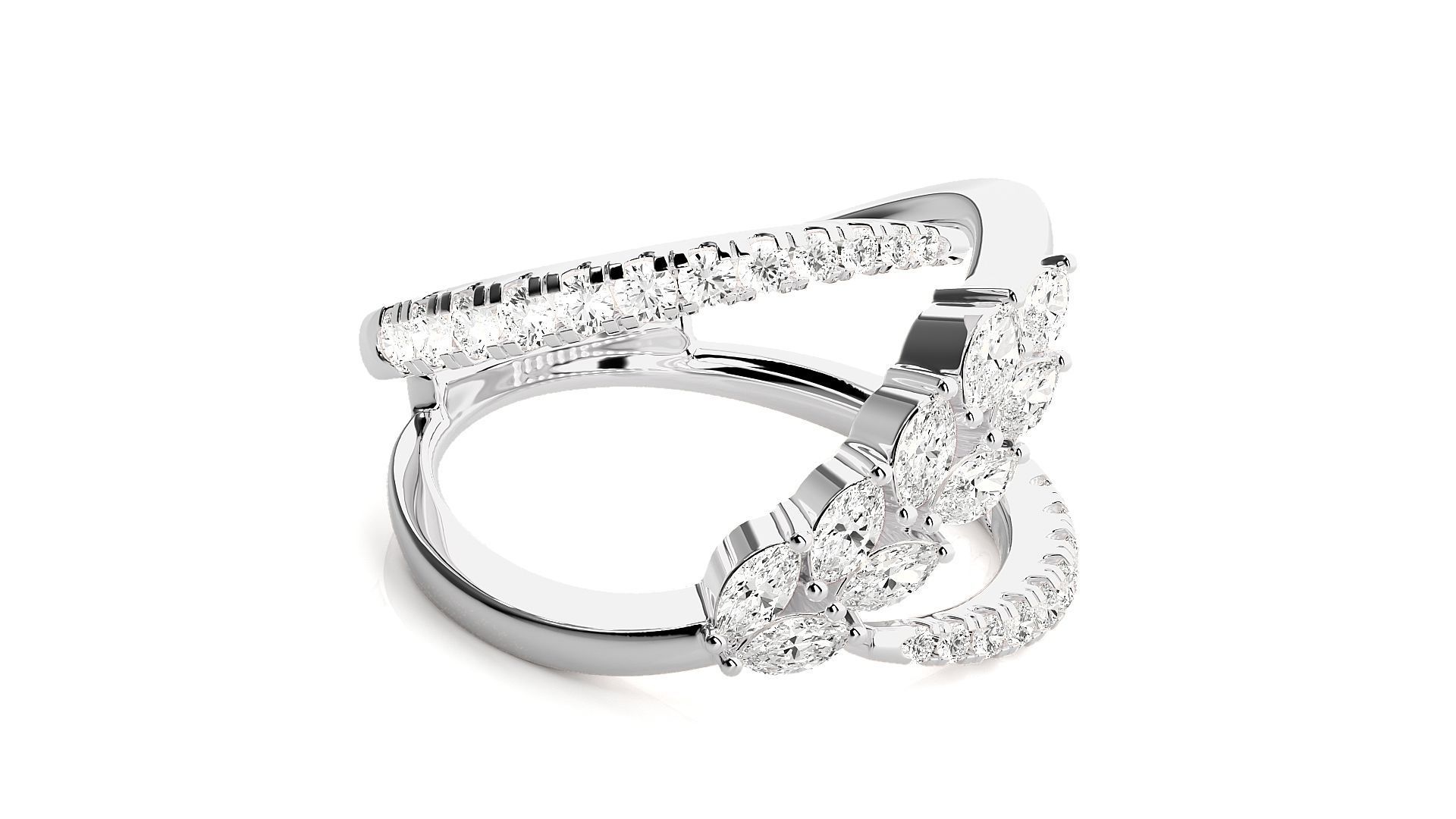 Marquise Diamonds High Jewelry Cocktail Ring 3dm stl renders 3D print model_5