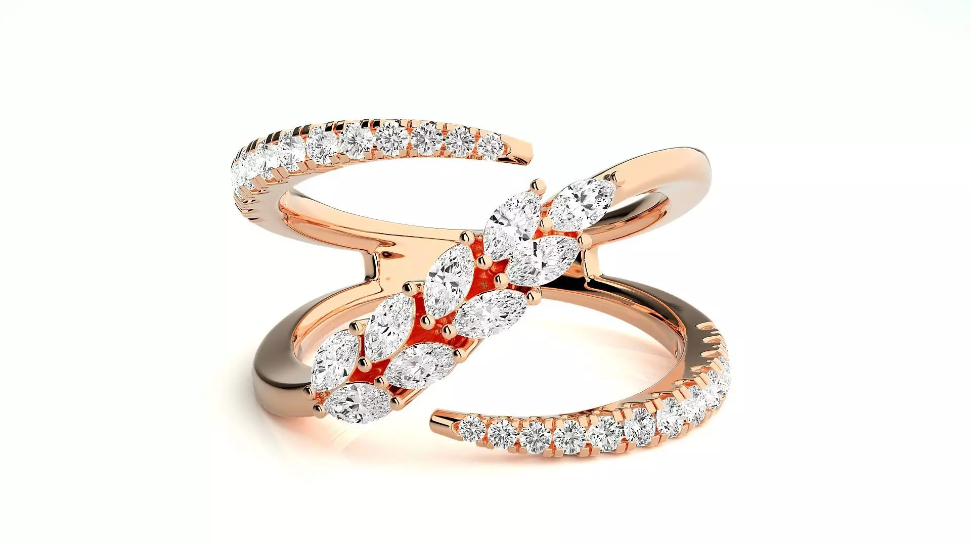 Marquise Diamonds High Jewelry Cocktail Ring 3dm stl renders 3D print model_0