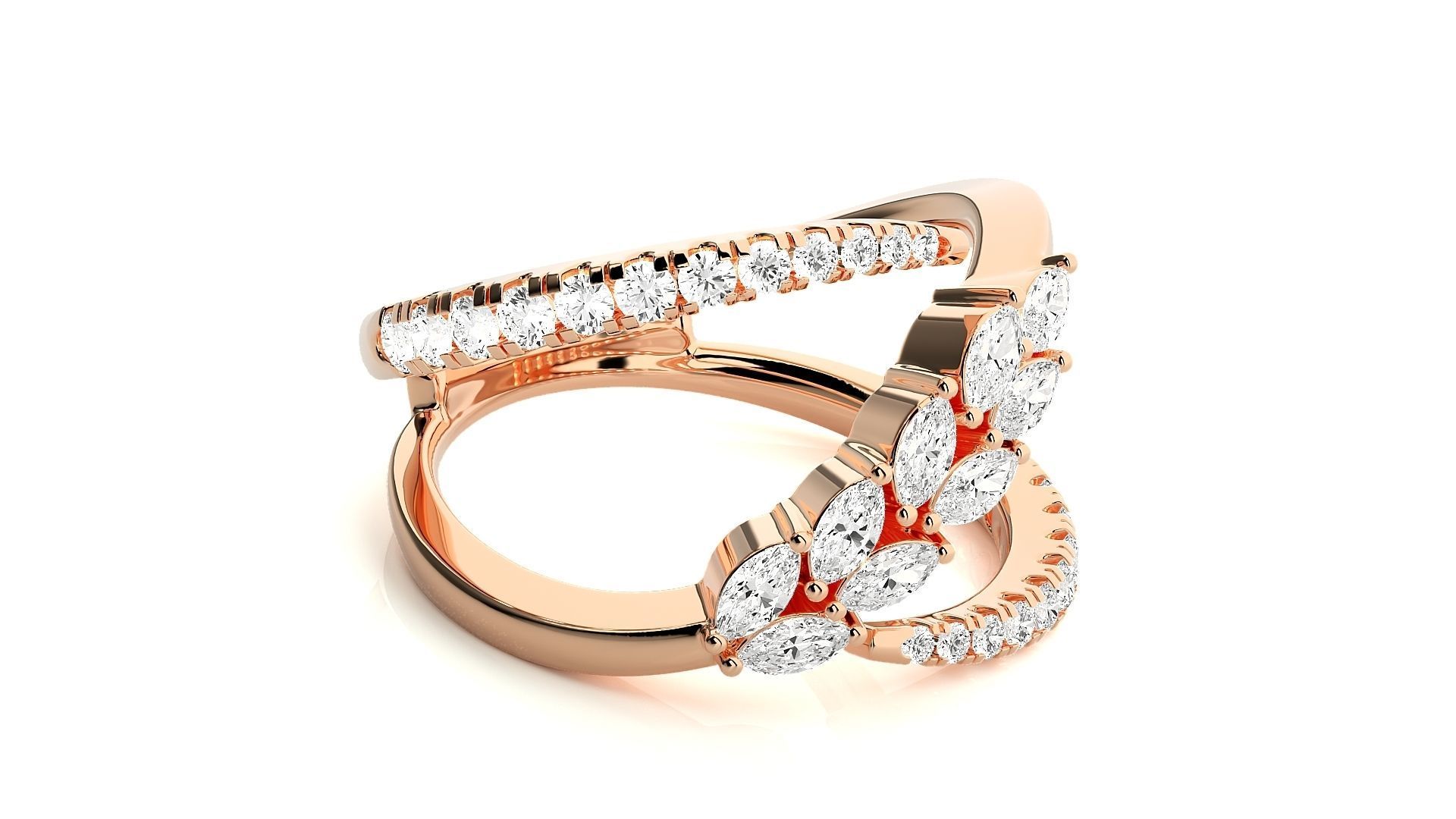 Marquise Diamonds High Jewelry Cocktail Ring 3dm stl renders 3D print model_1
