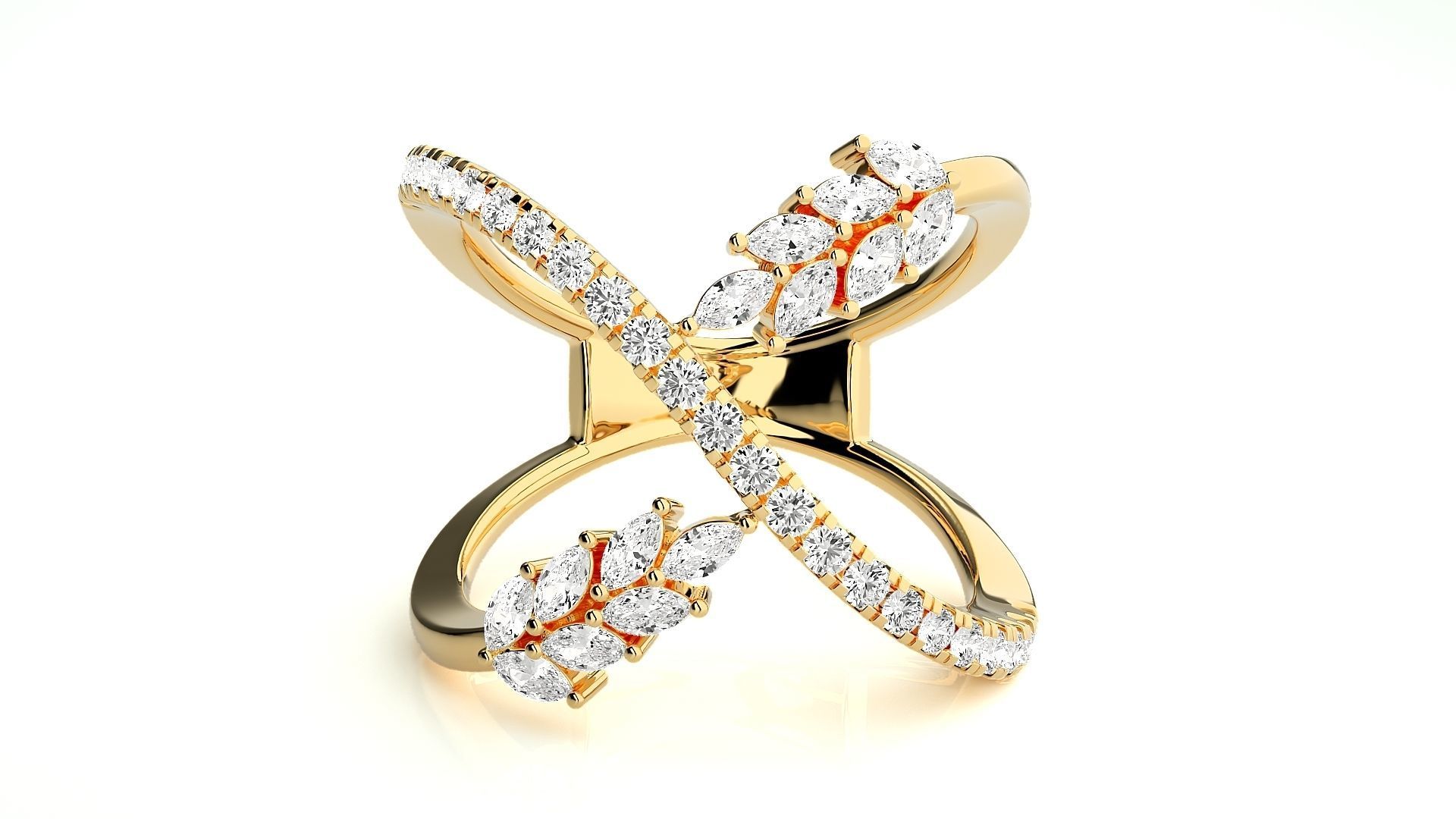 Marquise Diamonds High Jewelry Cocktail Ring 3dm stl renders 3D print model_7