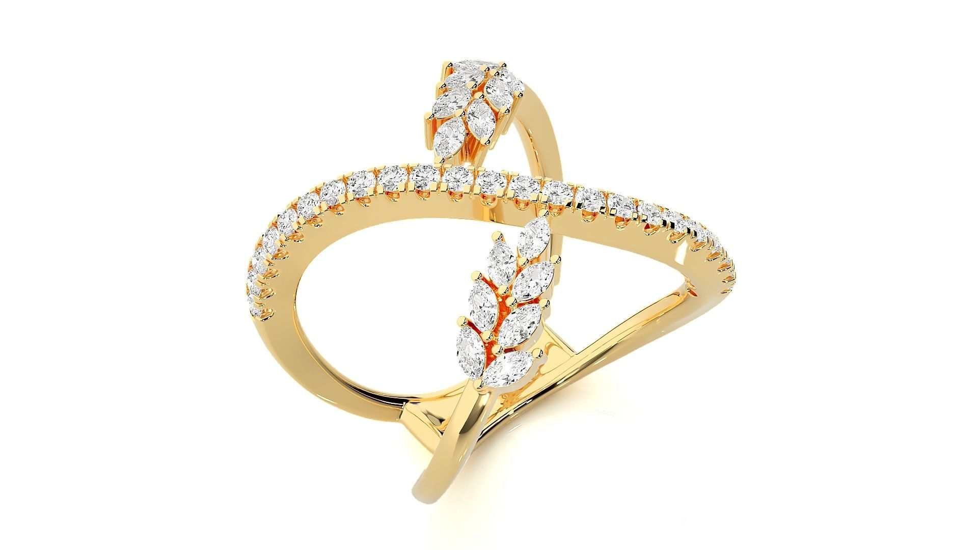 Marquise Diamonds High Jewelry Cocktail Ring 3dm stl renders 3D print model_9