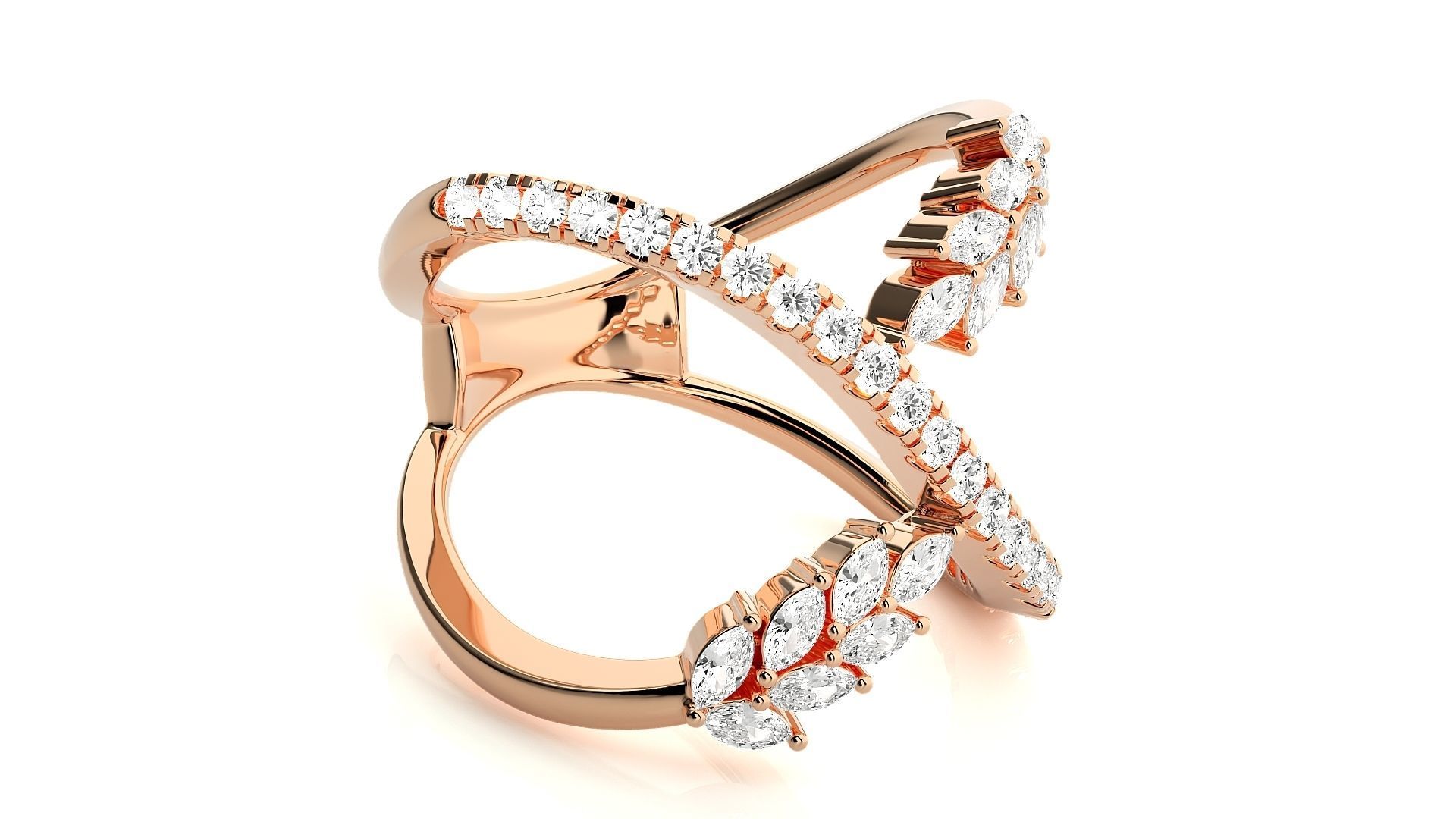 Marquise Diamonds High Jewelry Cocktail Ring 3dm stl renders 3D print model_1