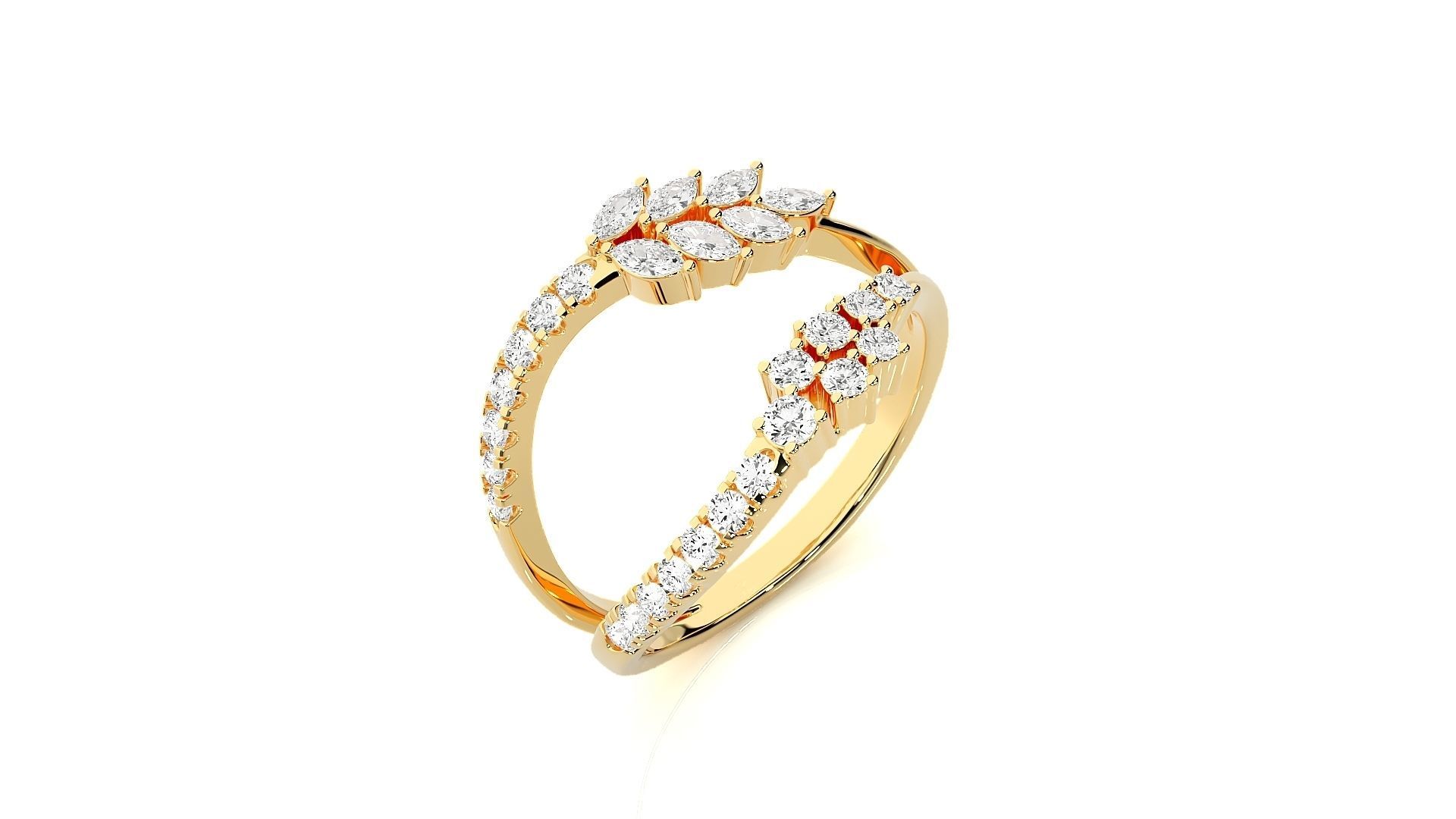 Marquise Diamonds High Jewelry Cocktail Ring 3dm stl renders 3D print model_9