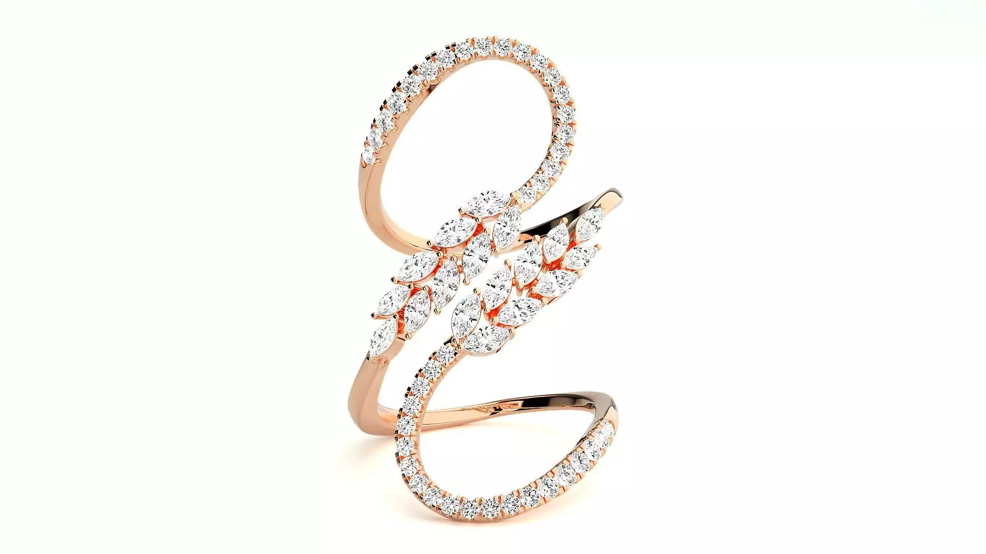 Marquise Diamonds High Jewelry Cocktail Ring 3dm stl renders 3D print model_0