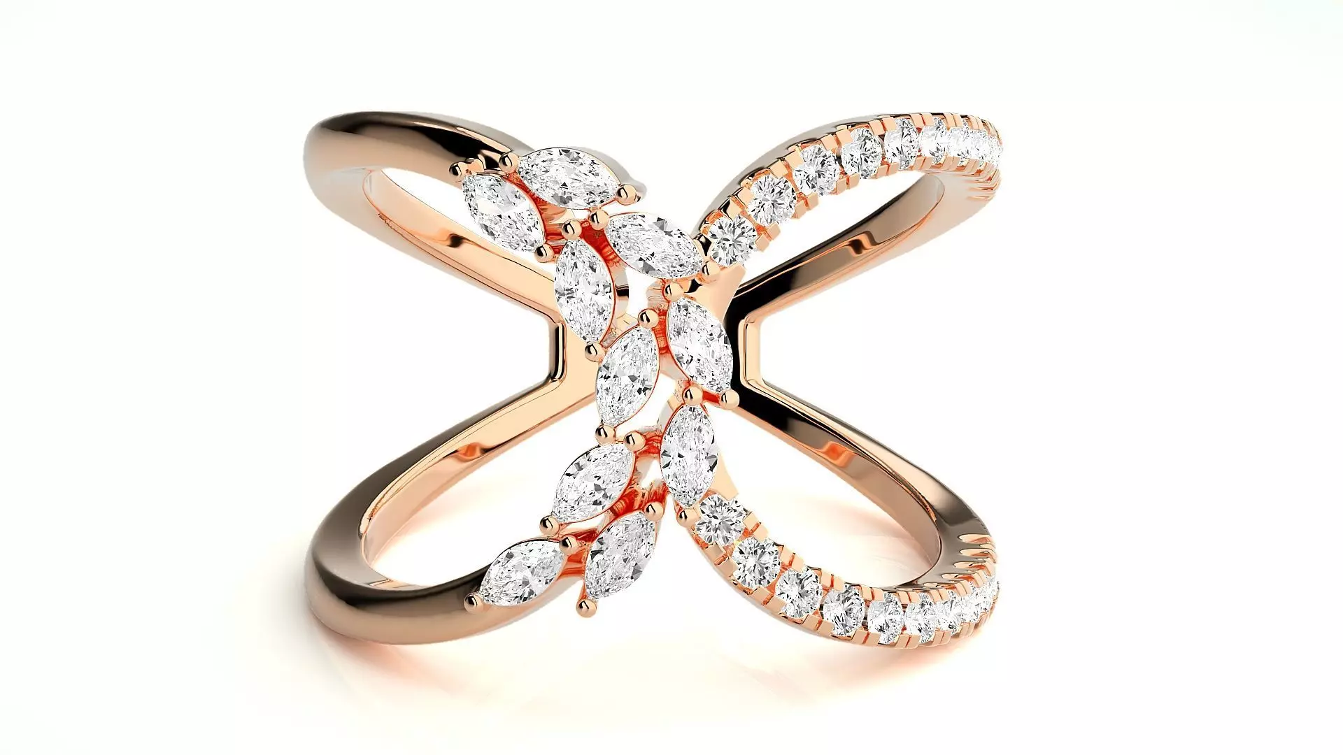 Marquise Diamonds High Jewelry Cocktail Ring 3dm stl renders 3D print model_0