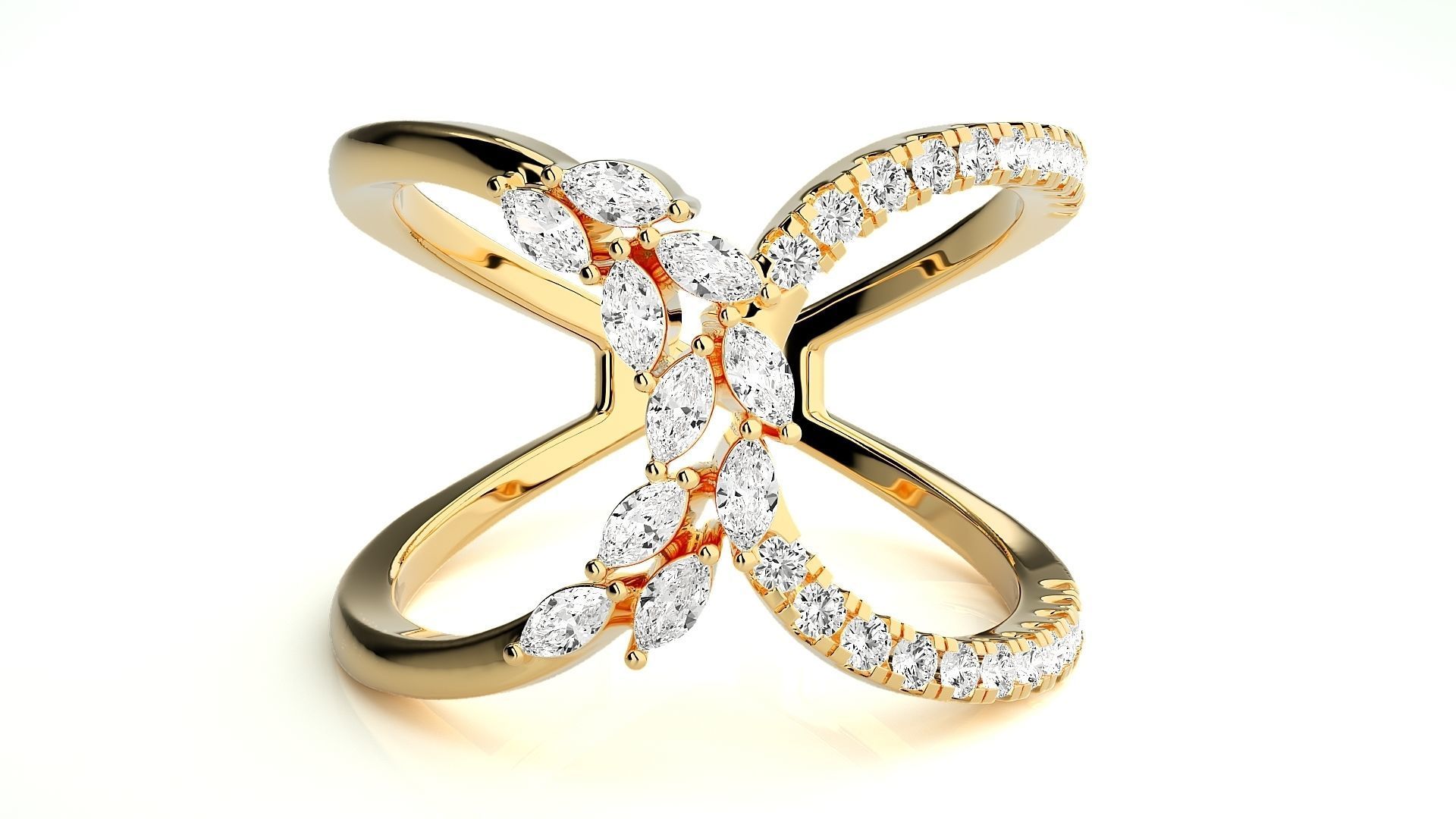 Marquise Diamonds High Jewelry Cocktail Ring 3dm stl renders 3D print model_7