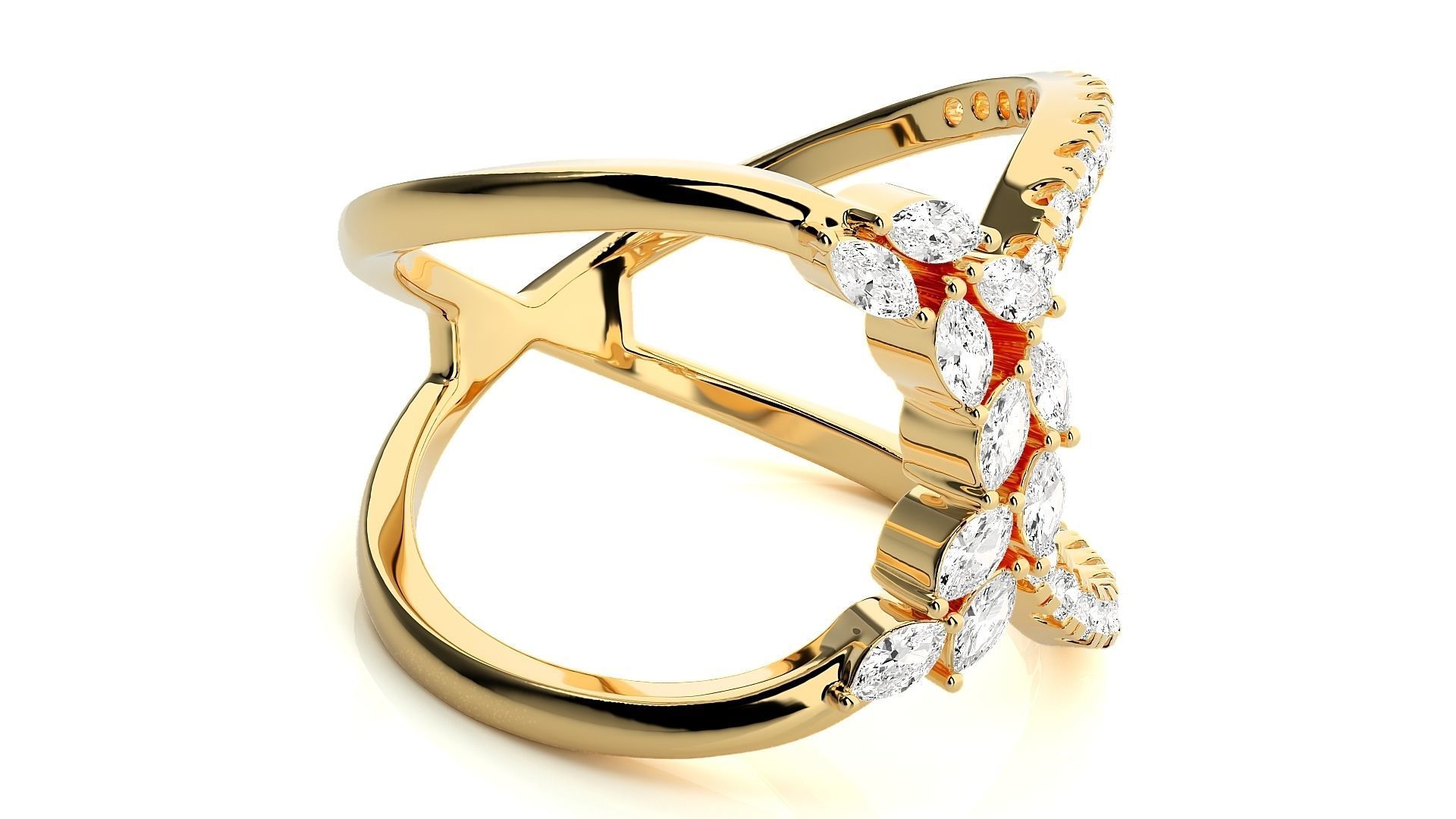 Marquise Diamonds High Jewelry Cocktail Ring 3dm stl renders 3D print model_8