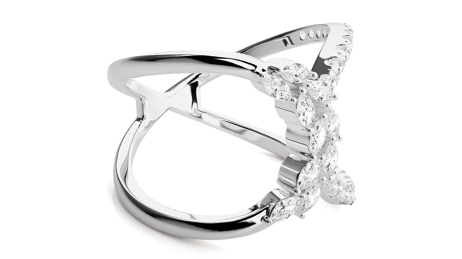 Marquise Diamonds High Jewelry Cocktail Ring 3dm stl renders 3D print model_5