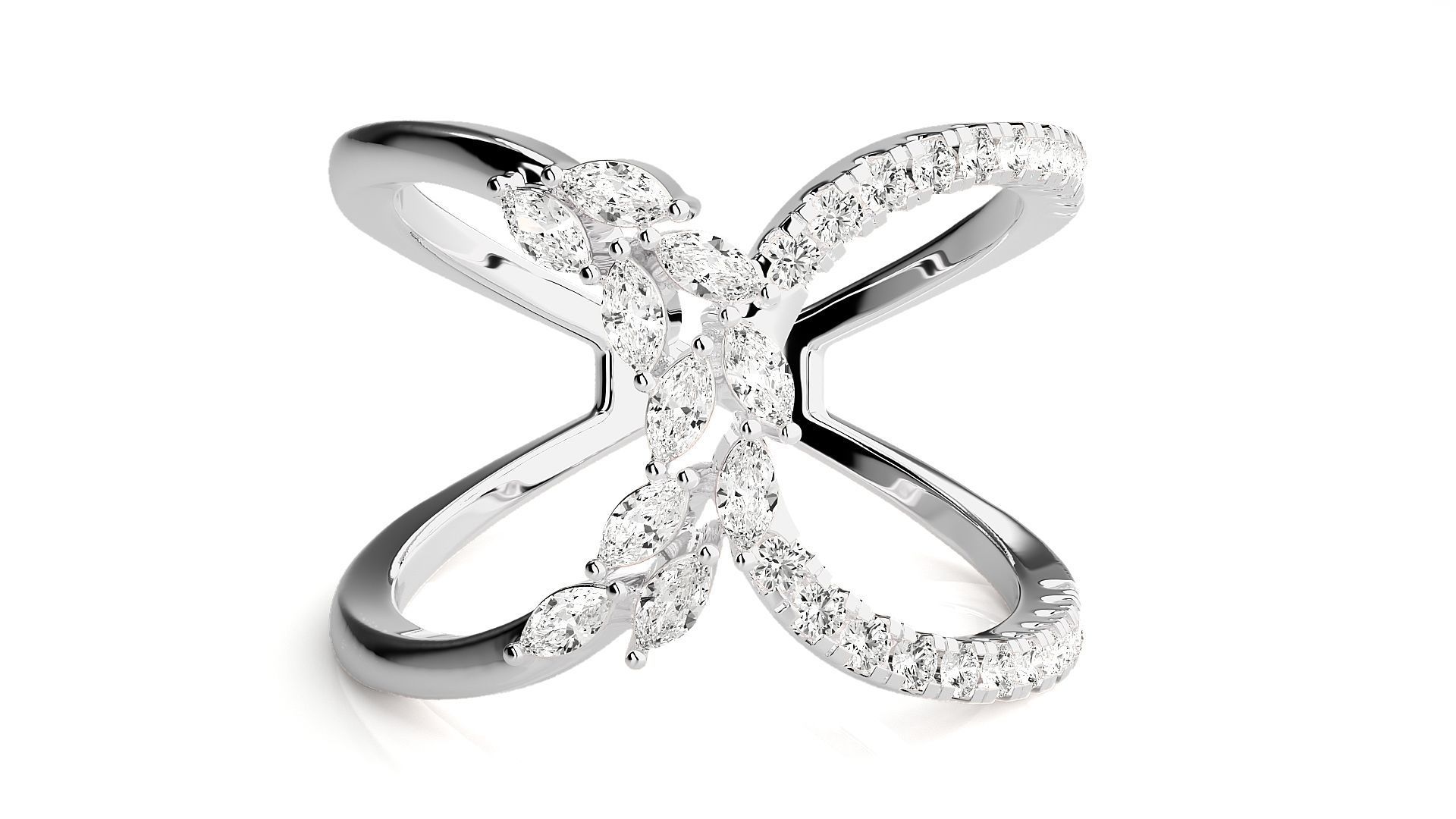 Marquise Diamonds High Jewelry Cocktail Ring 3dm stl renders 3D print model_4