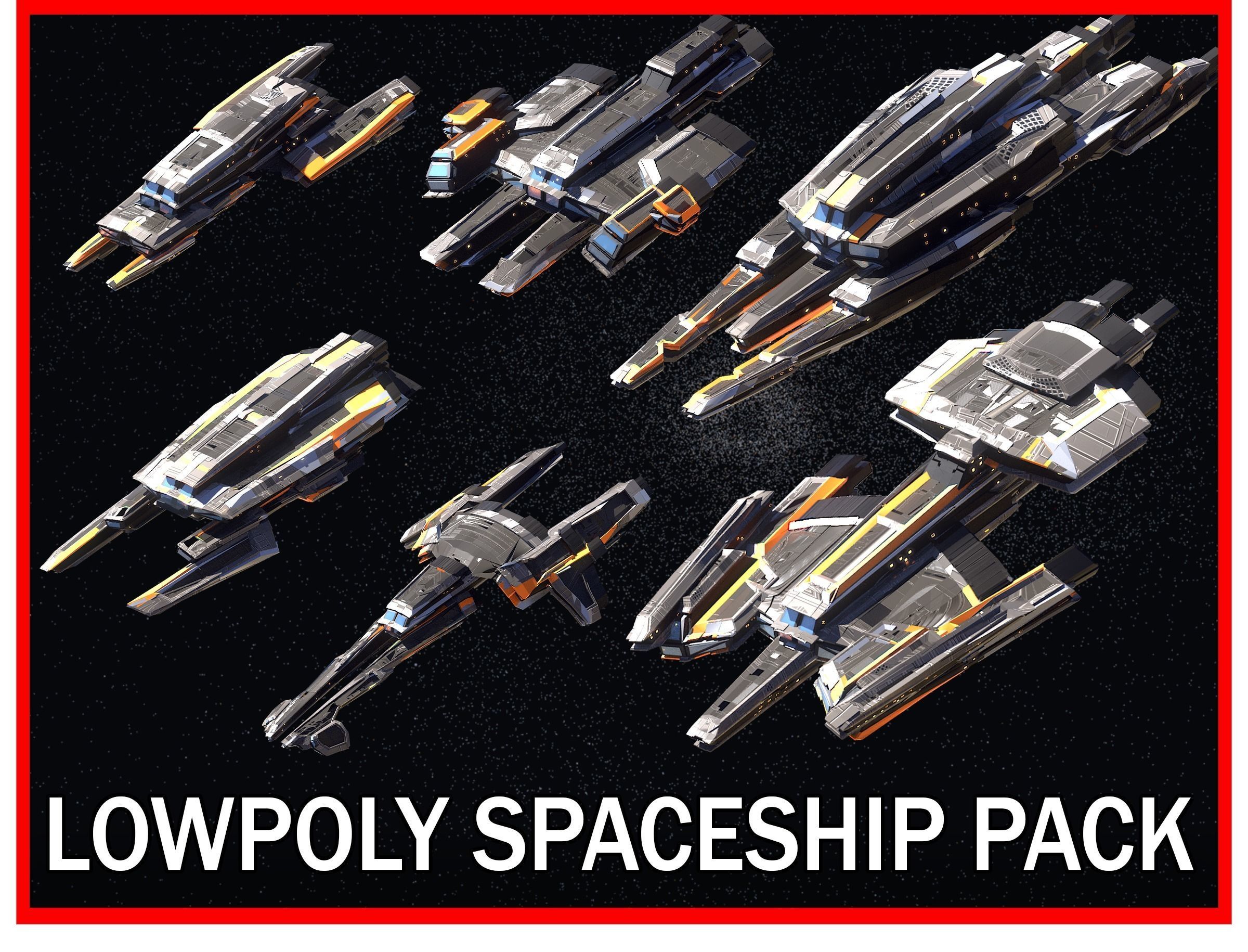 27 Lowpoly Sci-Fi Spaceship Kitbash Bundle Pack Bundle Package Low-poly 3D model_5