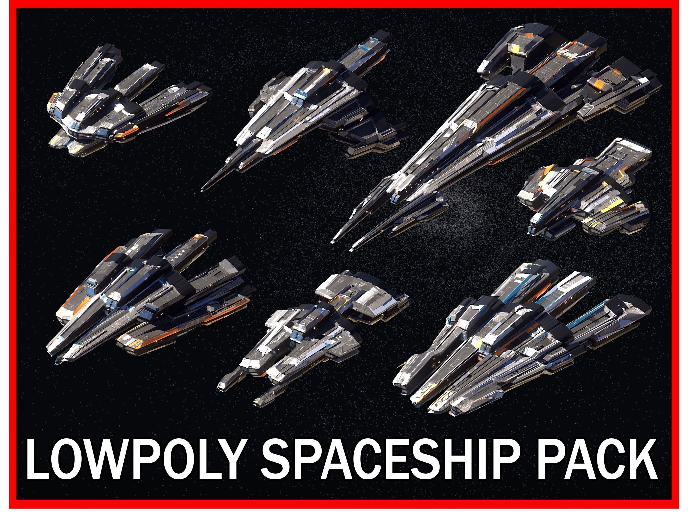 27 Lowpoly Sci-Fi Spaceship Kitbash Bundle Pack Bundle Package Low-poly 3D model_2