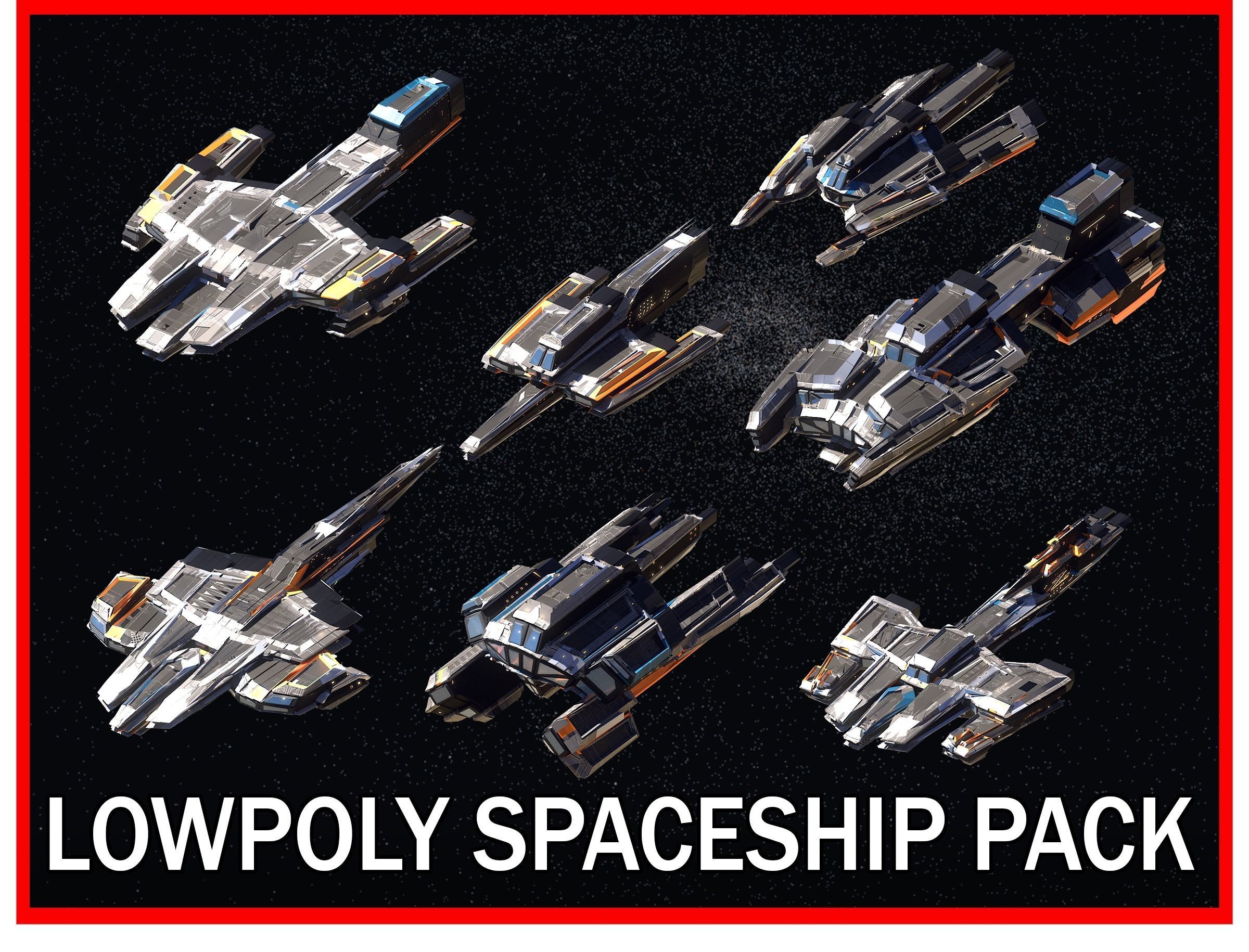 27 Lowpoly Sci-Fi Spaceship Kitbash Bundle Pack Bundle Package Low-poly 3D model_4