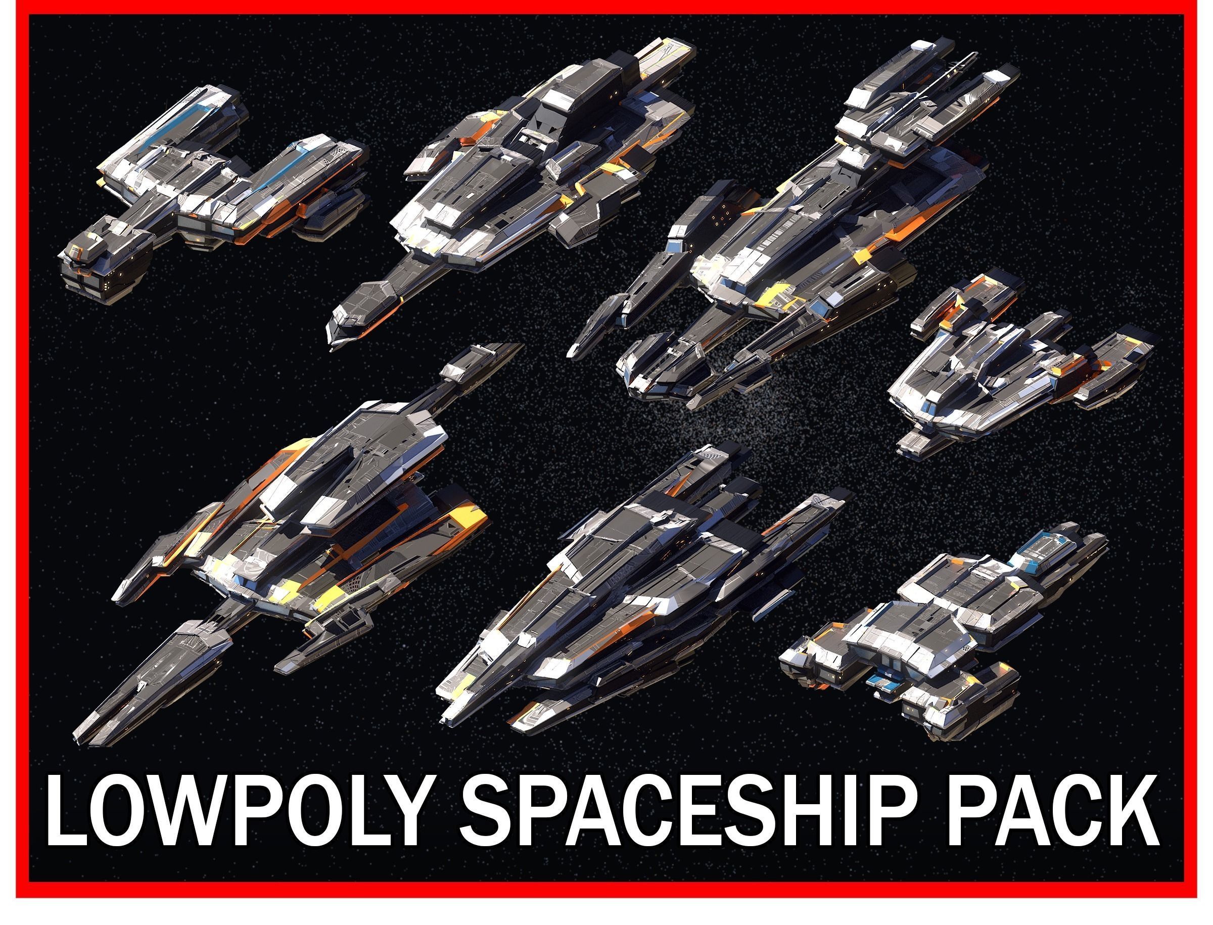27 Lowpoly Sci-Fi Spaceship Kitbash Bundle Pack Bundle Package Low-poly 3D model_6