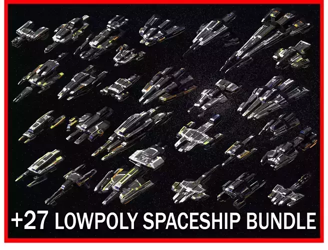 27 Lowpoly Sci-Fi Spaceship  Kitbash Bundle Pack Bundle Package Low-poly 3D model