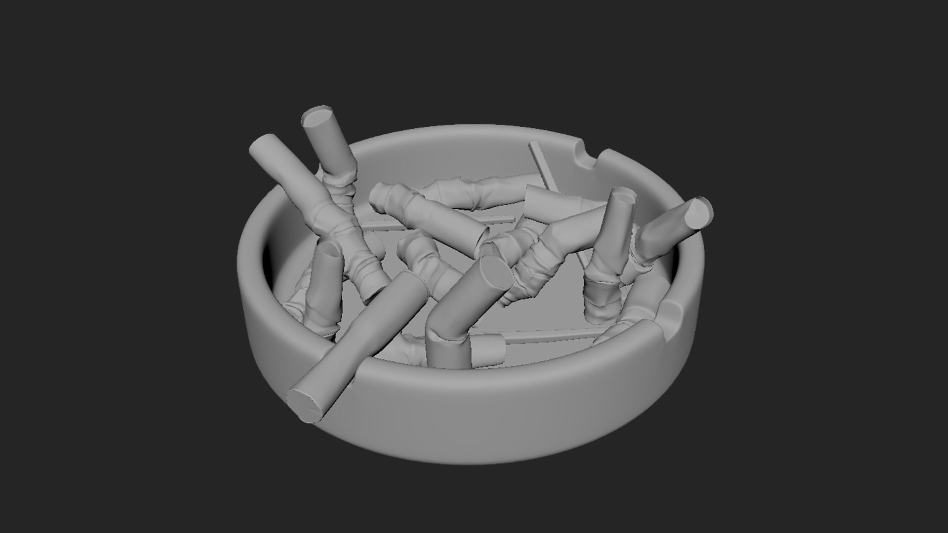 Ashtray with tobacco butts 3D model_3