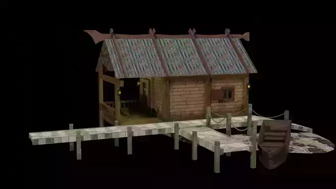 Old Style Fishing Hut Low-poly 3D model