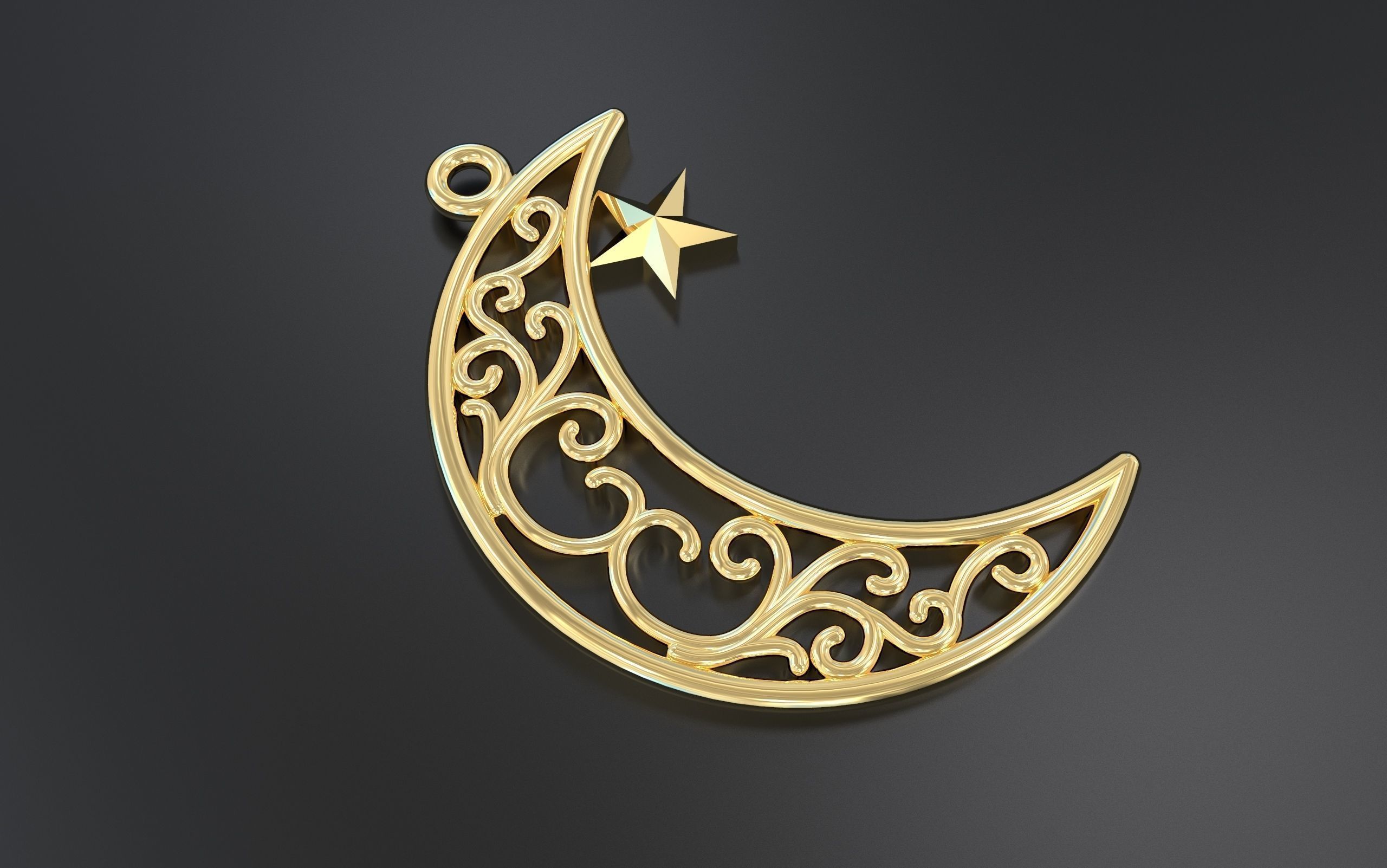 Moon Pendant with star 3D print model_7