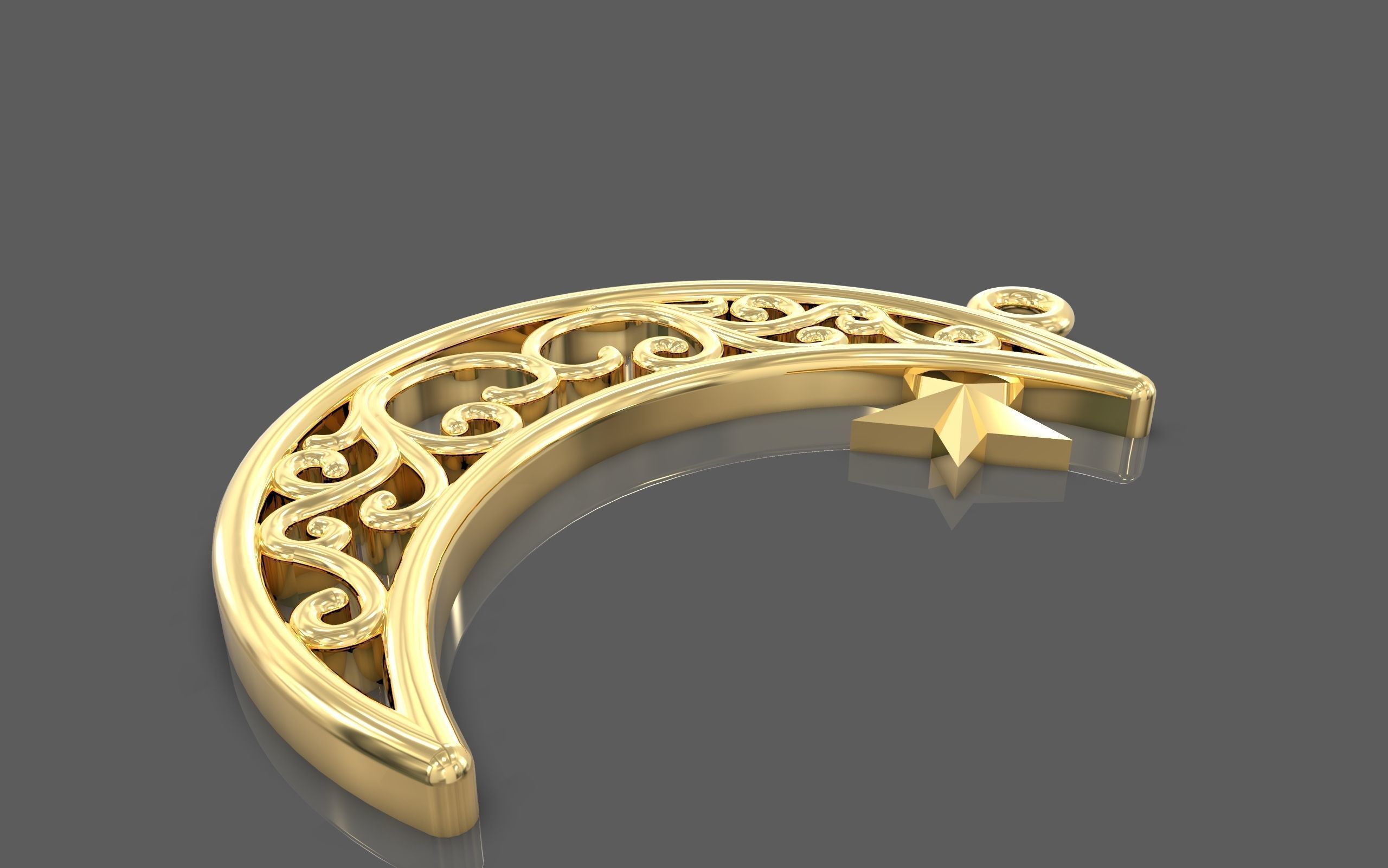 Moon Pendant with star 3D print model_6
