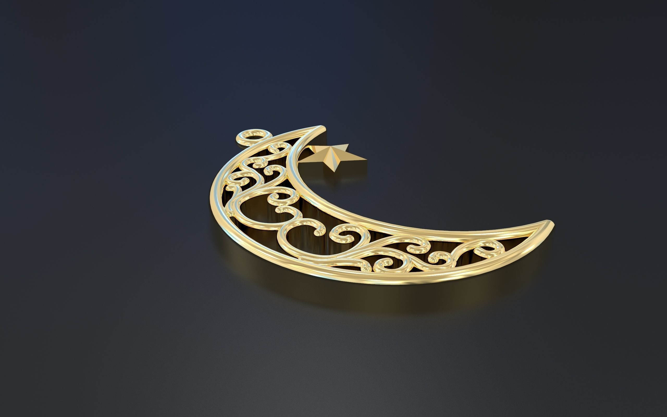 Moon Pendant with star 3D print model_9