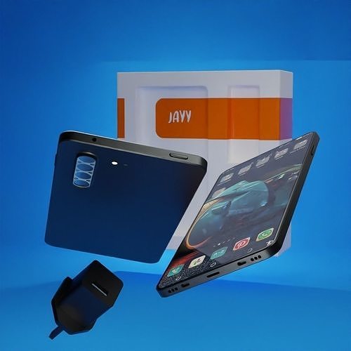 phone with charger and box Low-poly 3D model