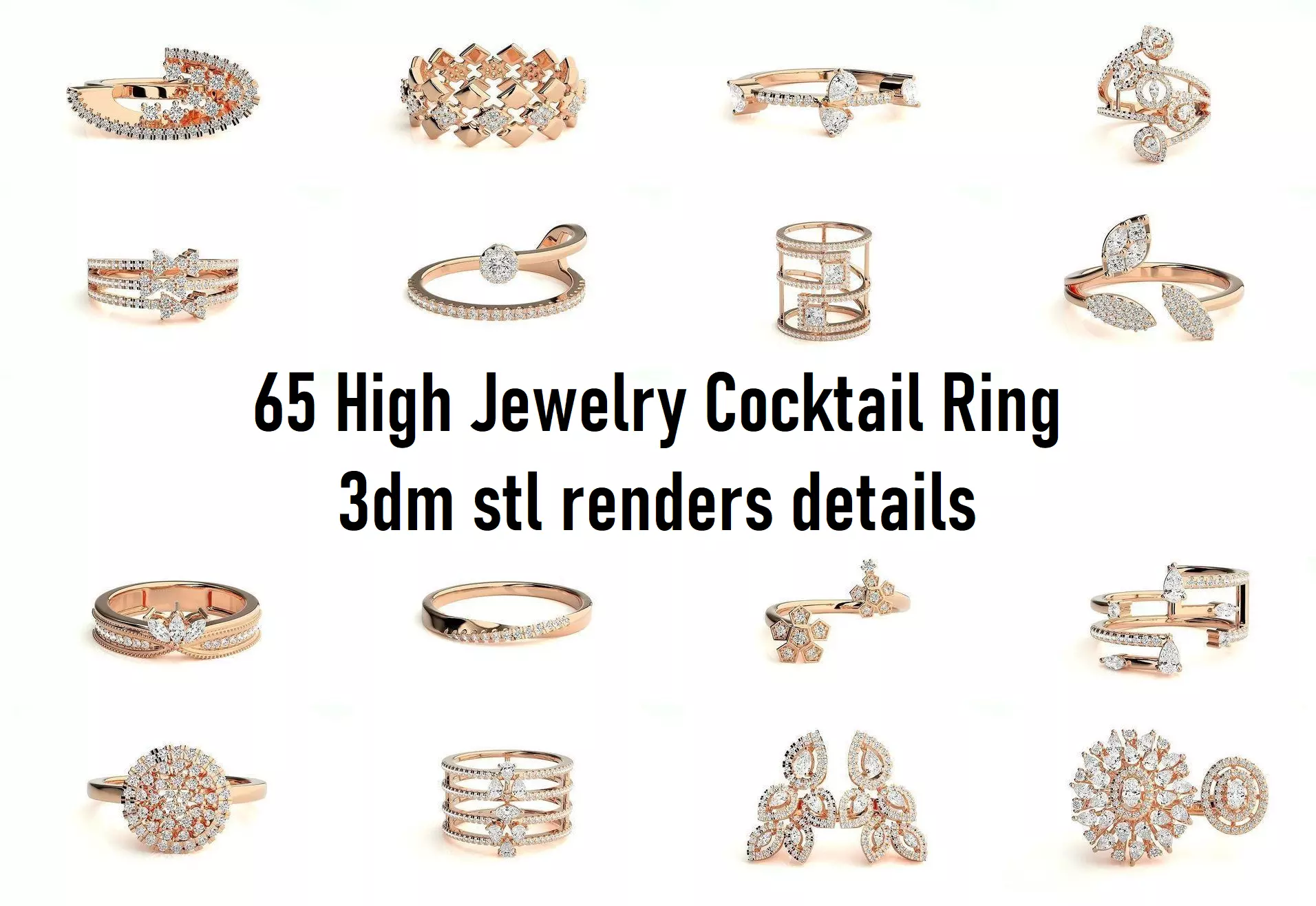 65 High Jewelry Cocktail Ring 3dm stl renders details 3D Model Collection_0