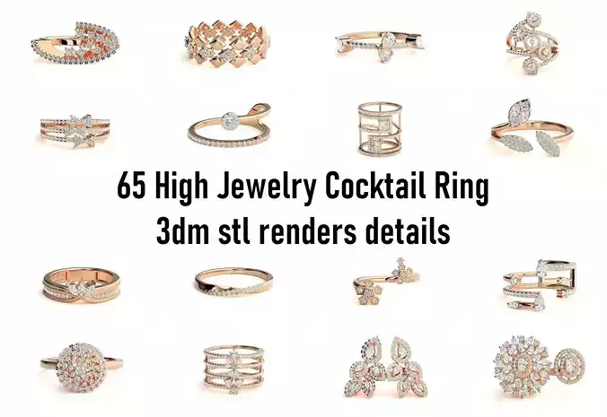 65 High Jewelry Cocktail Ring 3dm stl renders details 3D Model Collection
