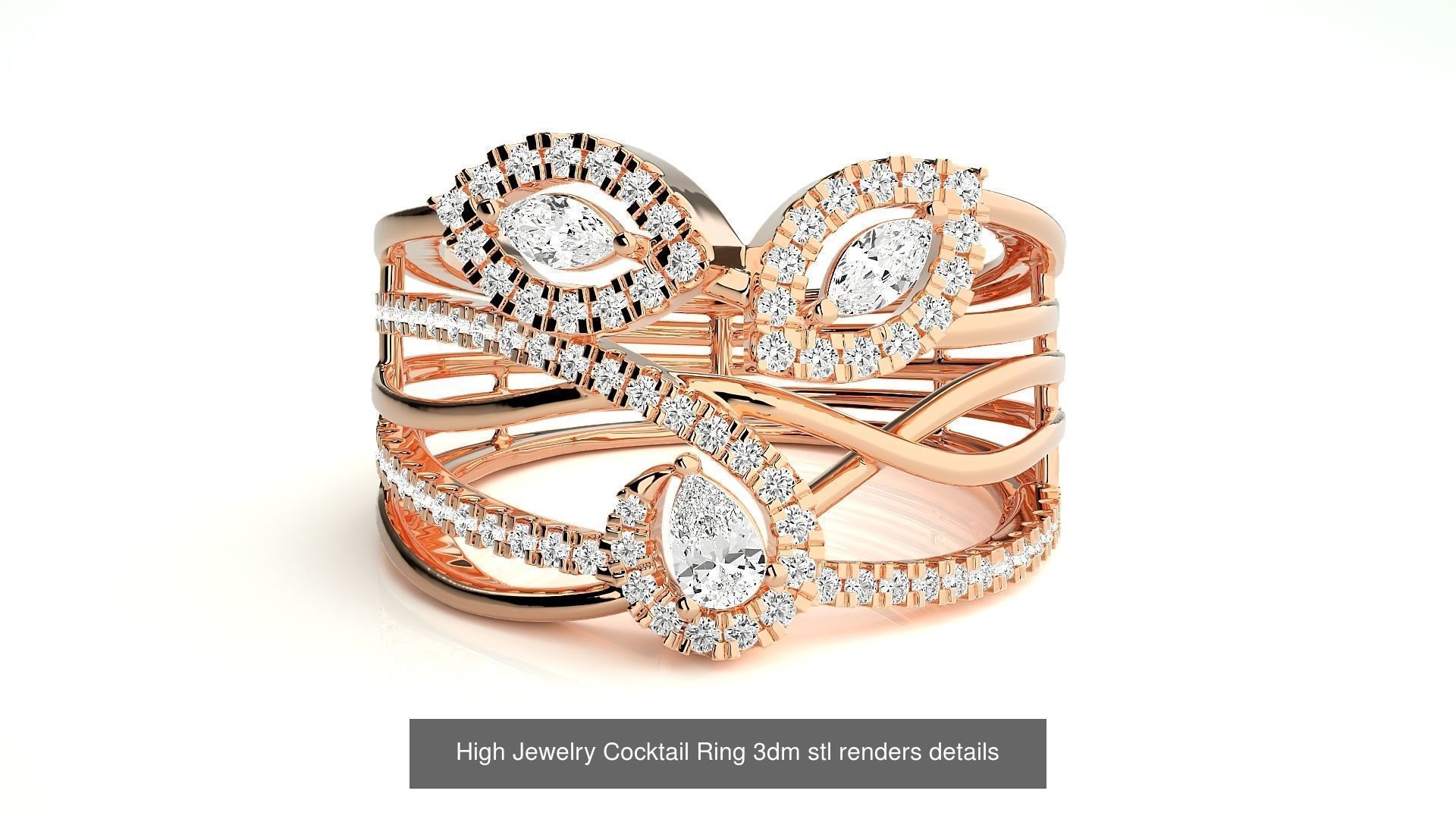 65 High Jewelry Cocktail Ring 3dm stl renders details 3D Model Collection_42