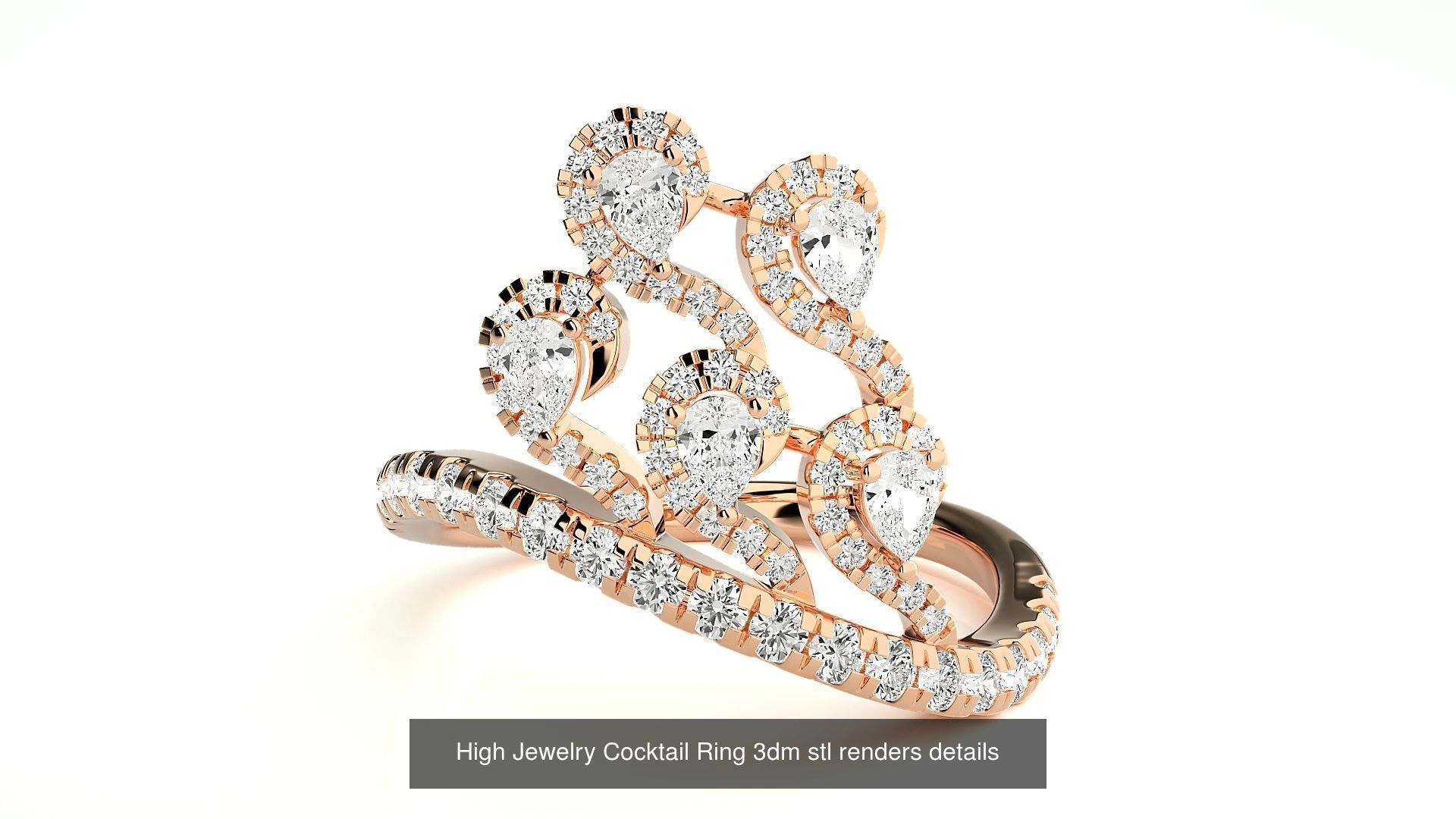 65 High Jewelry Cocktail Ring 3dm stl renders details 3D Model Collection_15