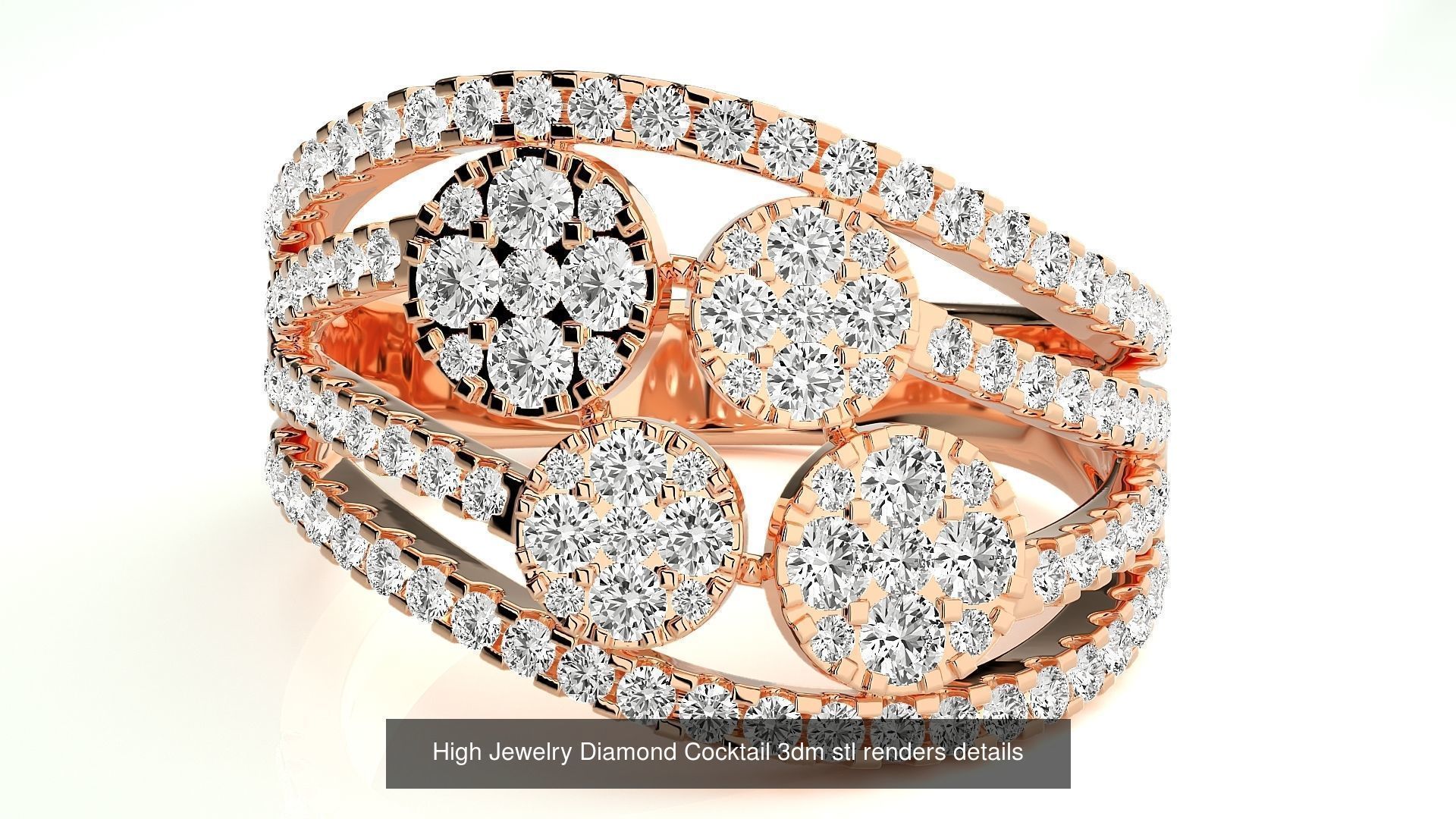 205 High Jewelry Cocktail Rings 3dm stl renders details 3D Model Collection_32