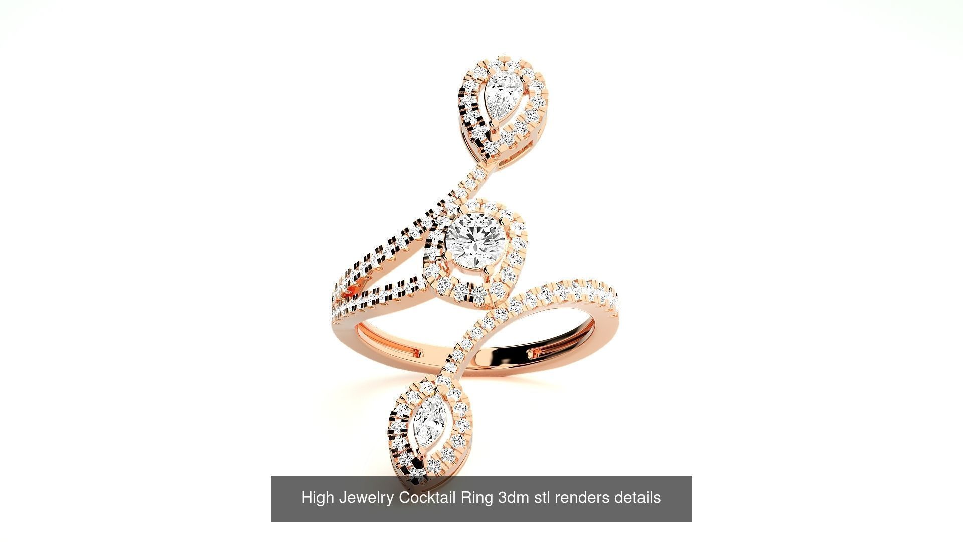 205 High Jewelry Cocktail Rings 3dm stl renders details 3D Model Collection_190