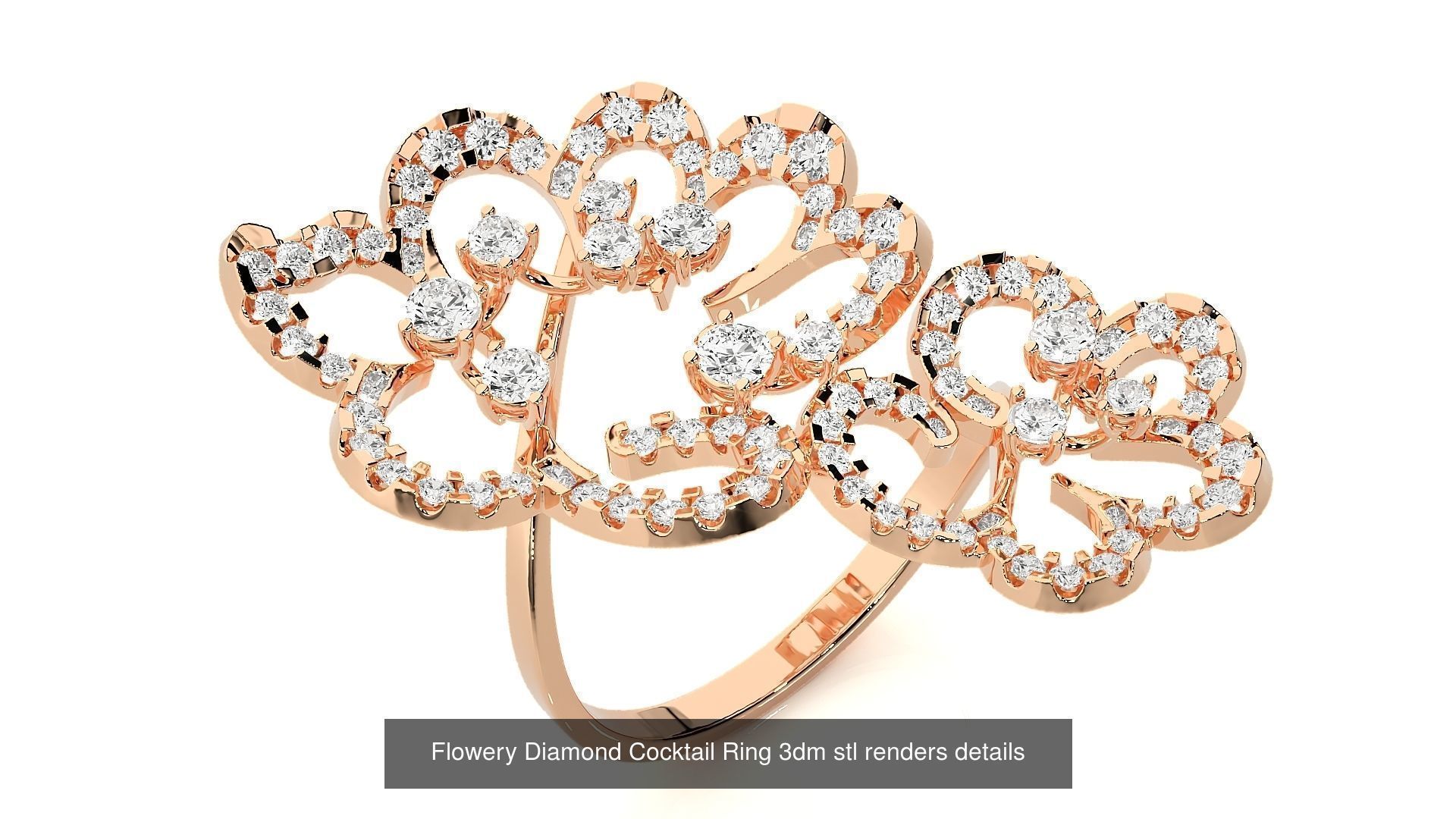 205 High Jewelry Cocktail Rings 3dm stl renders details 3D Model Collection_35