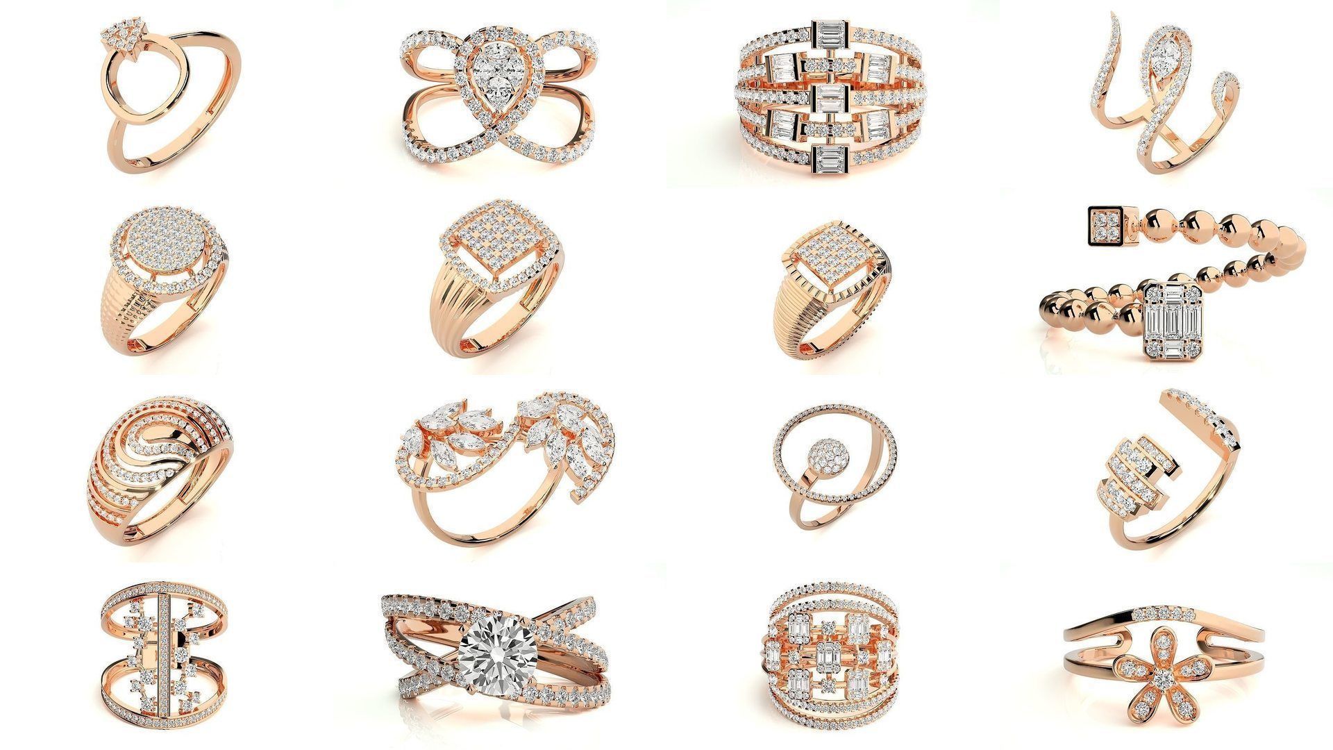 205 High Jewelry Cocktail Rings 3dm stl renders details 3D Model Collection_1