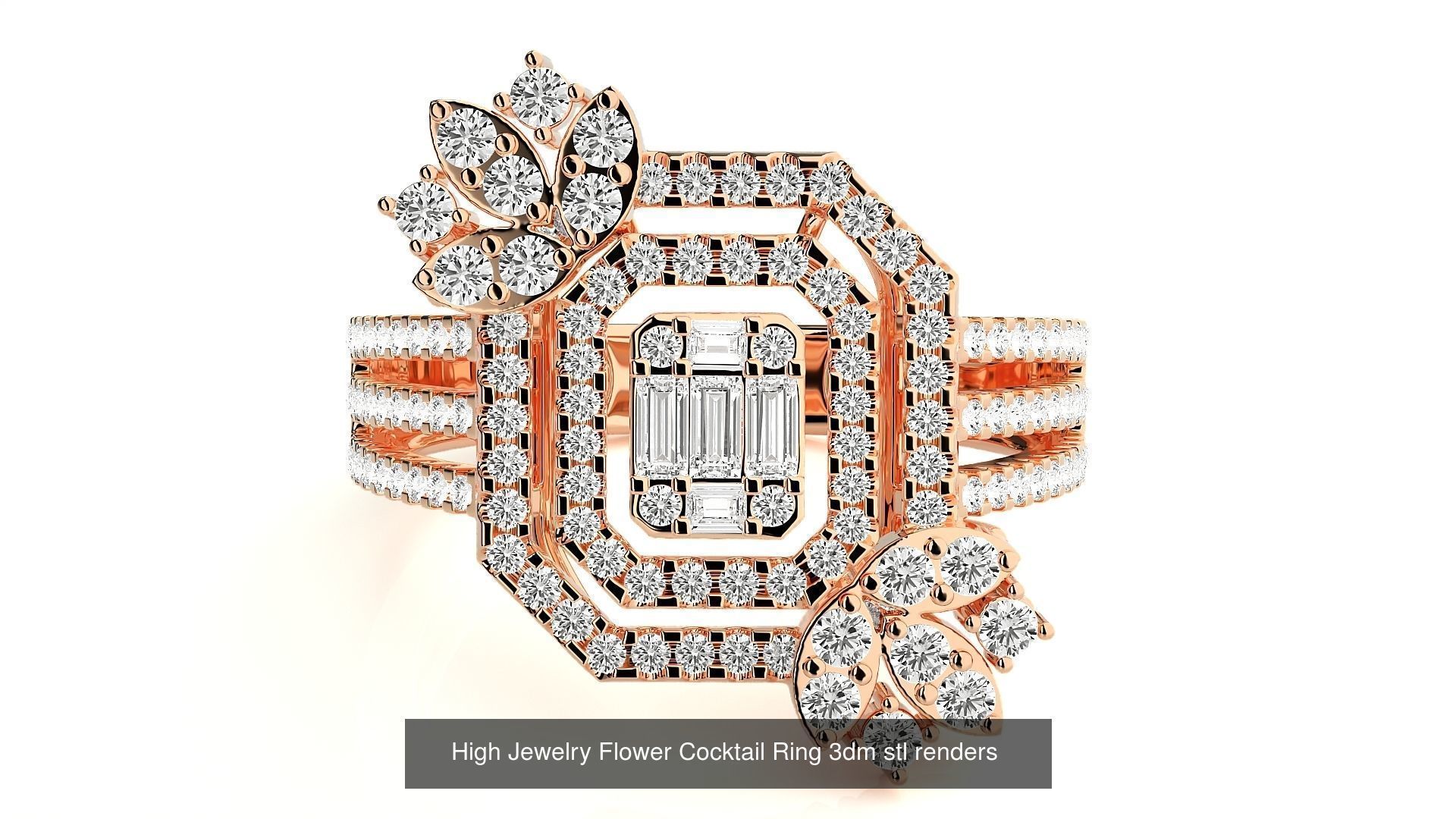 205 High Jewelry Cocktail Rings 3dm stl renders details 3D Model Collection_34