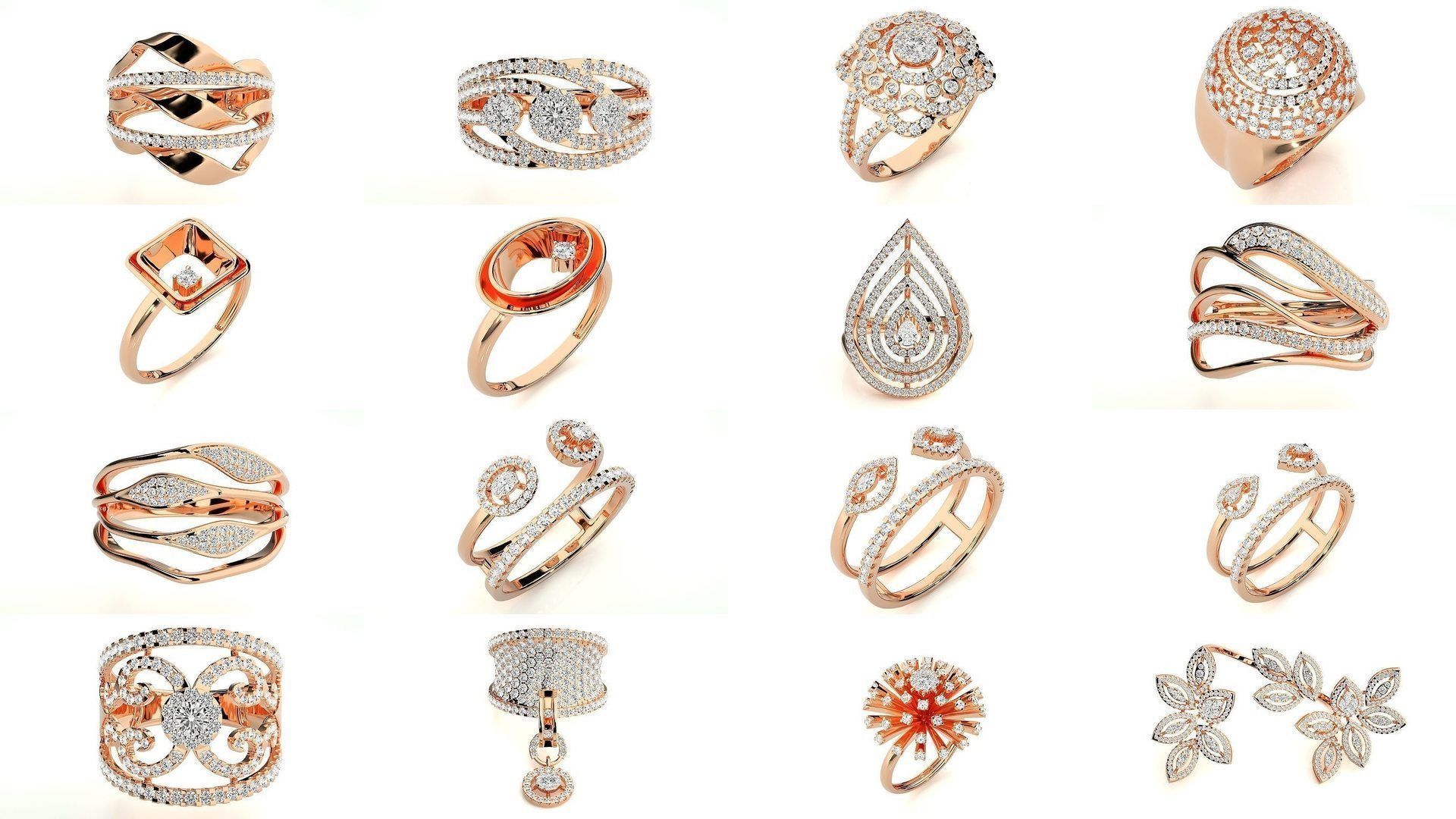 205 High Jewelry Cocktail Rings 3dm stl renders details 3D Model Collection_7