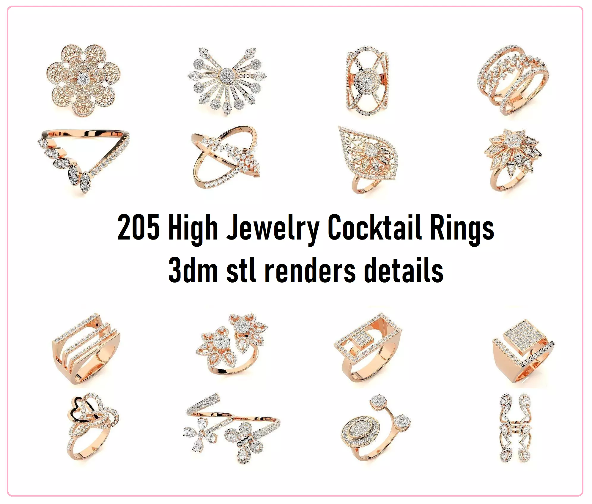 205 High Jewelry Cocktail Rings 3dm stl renders details 3D Model Collection_0