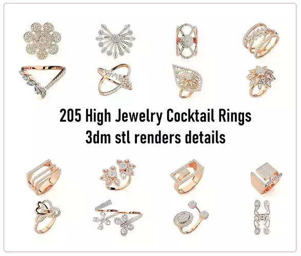 205 High Jewelry Cocktail Rings 3dm stl renders details  3D Model Collection