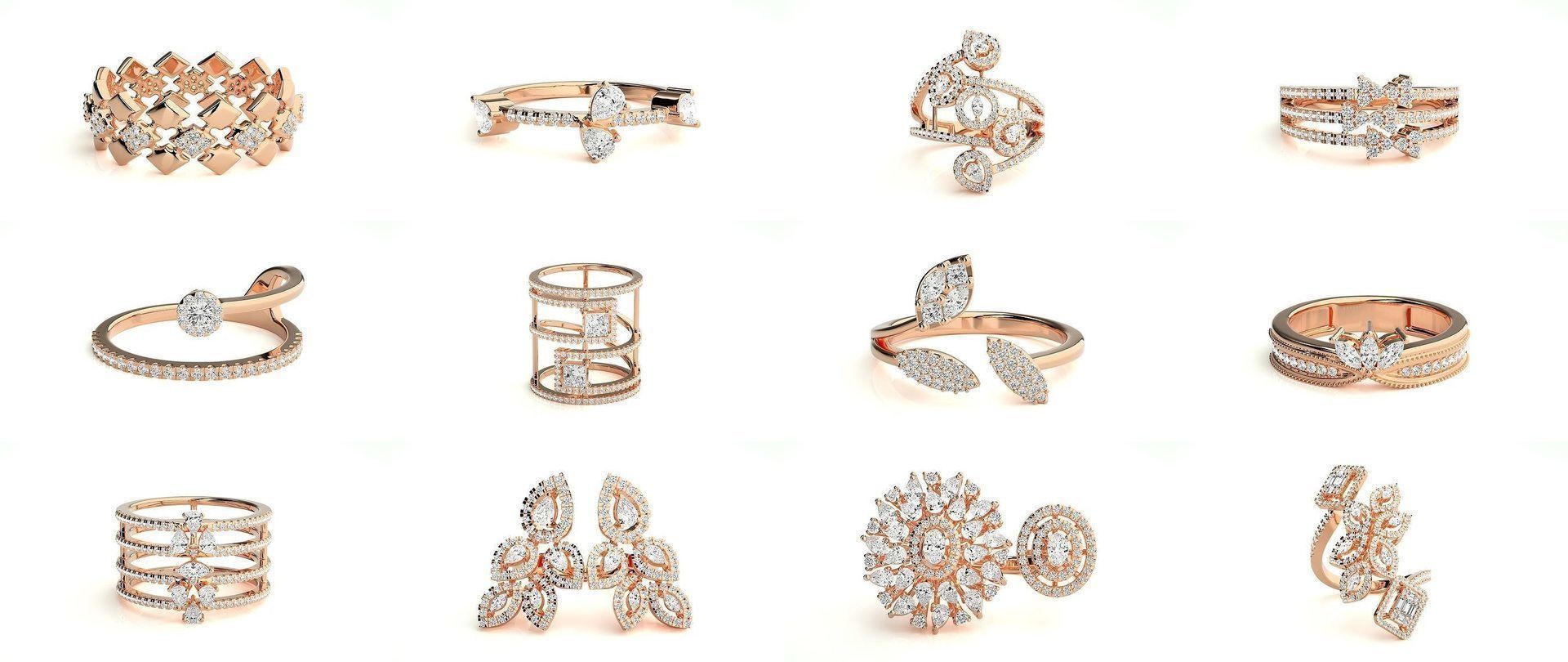 205 High Jewelry Cocktail Rings 3dm stl renders details 3D Model Collection_11