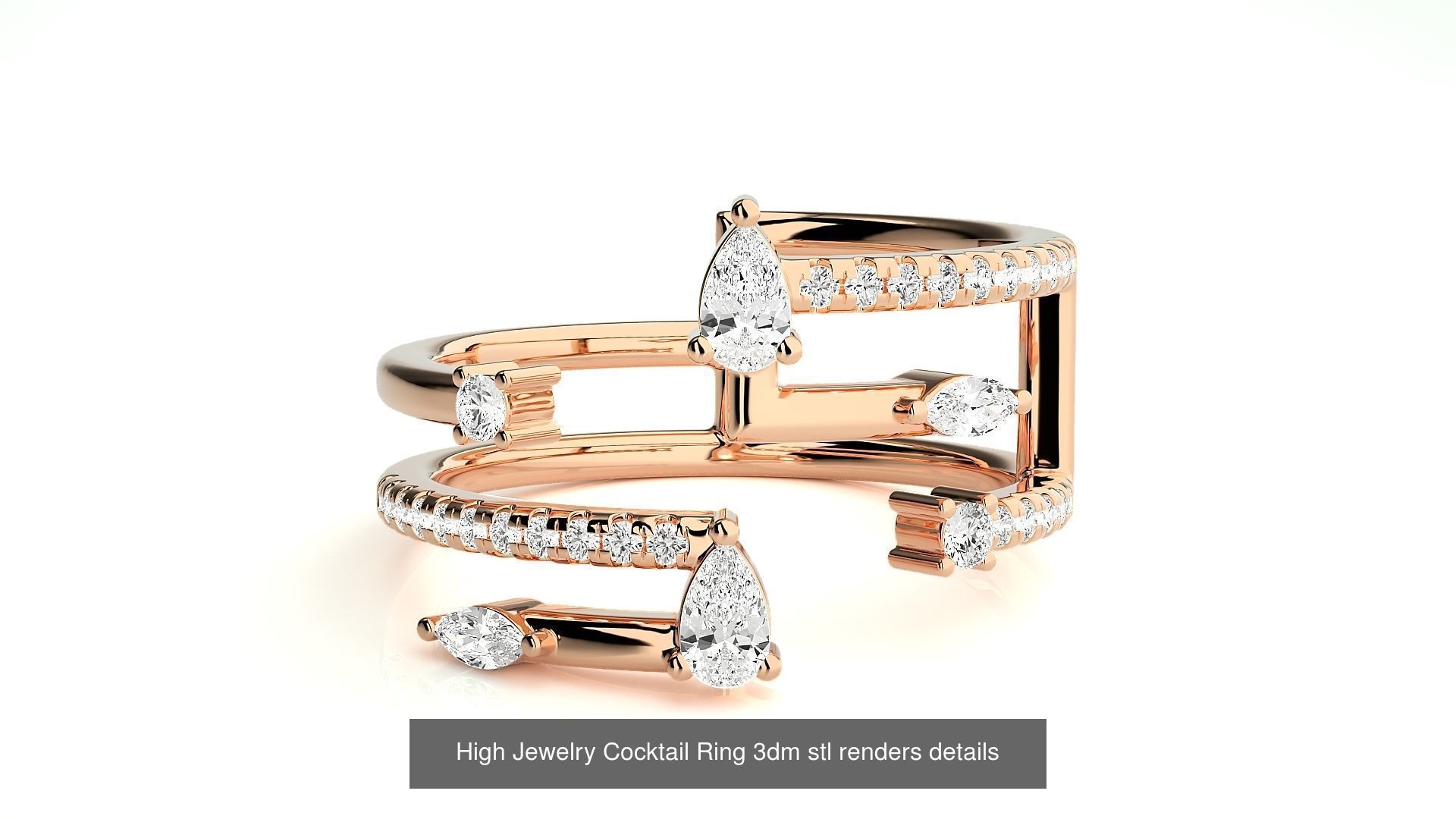 205 High Jewelry Cocktail Rings 3dm stl renders details 3D Model Collection_181