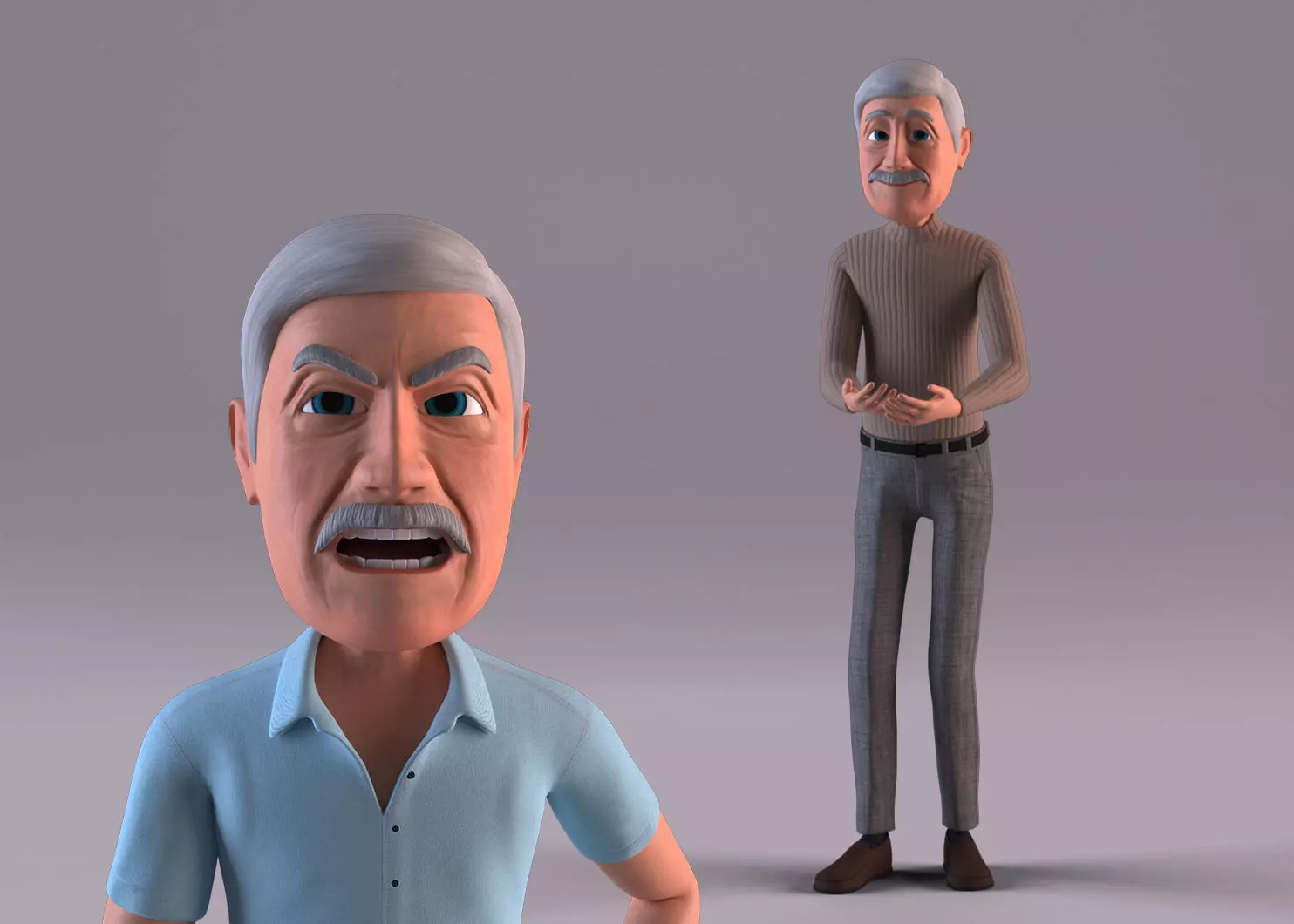Cartoon Grandpa Rigged Low-poly 3D model_0